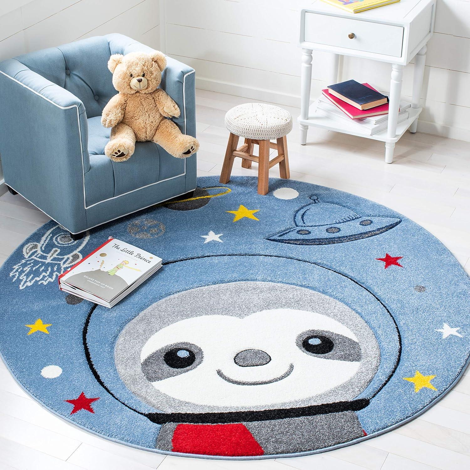 image:imageSAFAVIEH Carousel Kids Collection Accent Rug 4 x 6 Blue amp Grey Sloth Design NonShedding amp Easy Care Ideal for High Traffic Areas for Boys amp Girls in Playroom Nursery Bedroom CRK140MBlueGrey