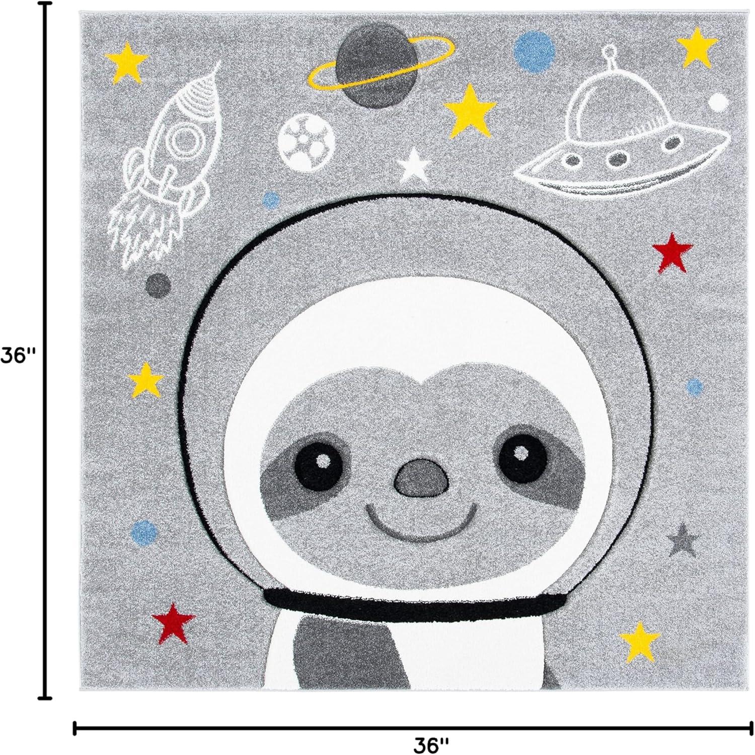 image:imageSAFAVIEH Carousel Kids Collection Accent Rug 4 x 6 Blue amp Grey Sloth Design NonShedding amp Easy Care Ideal for High Traffic Areas for Boys amp Girls in Playroom Nursery Bedroom CRK140MGreyIvory