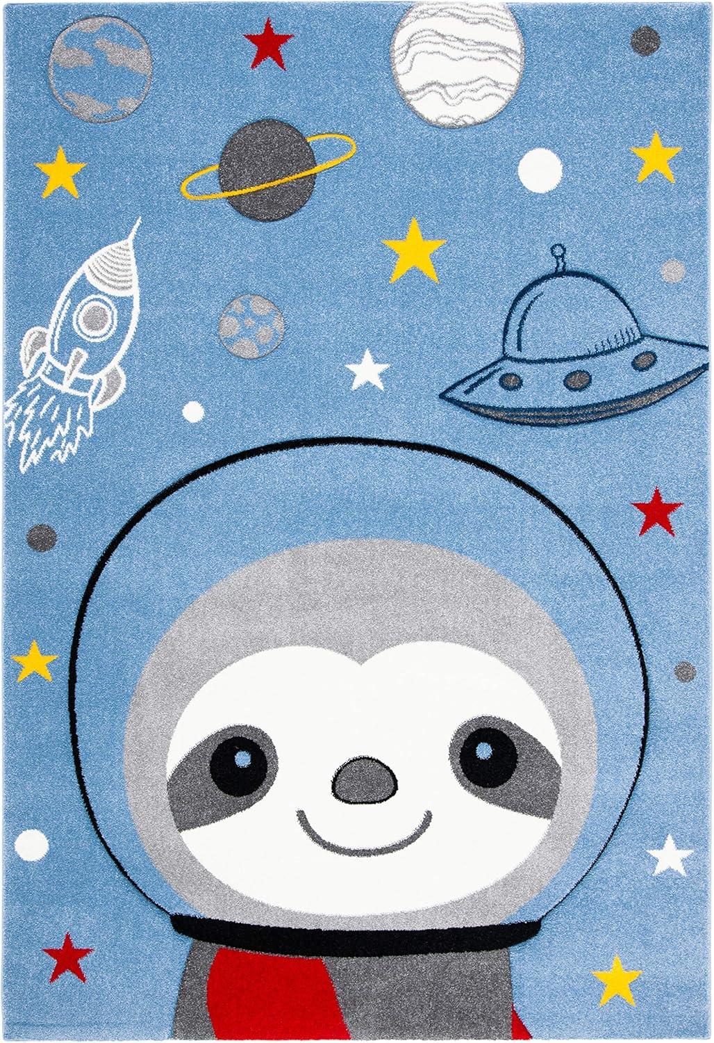 image:imageSAFAVIEH Carousel Kids Collection Accent Rug 4 x 6 Blue amp Grey Sloth Design NonShedding amp Easy Care Ideal for High Traffic Areas for Boys amp Girls in Playroom Nursery Bedroom CRK140MBlueGrey
