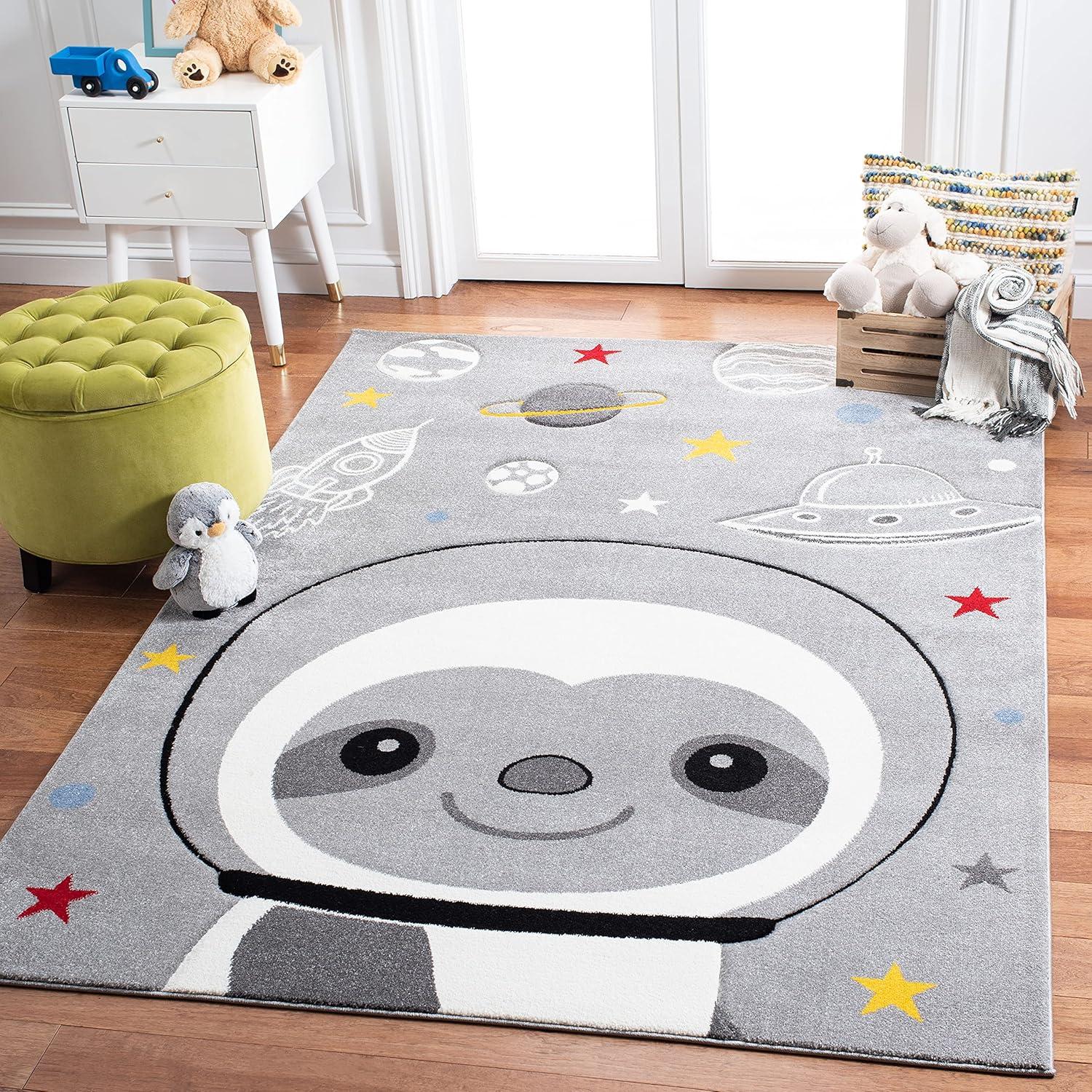 image:imageSAFAVIEH Carousel Kids Collection Accent Rug 4 x 6 Blue amp Grey Sloth Design NonShedding amp Easy Care Ideal for High Traffic Areas for Boys amp Girls in Playroom Nursery Bedroom CRK140MGreyIvory
