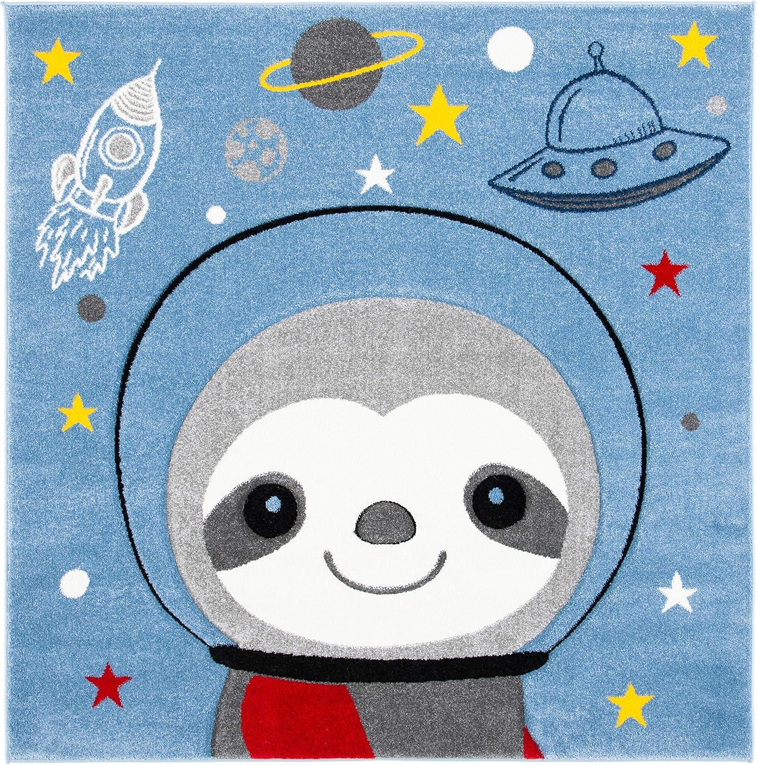 image:imageSAFAVIEH Carousel Kids Collection Accent Rug 4 x 6 Blue amp Grey Sloth Design NonShedding amp Easy Care Ideal for High Traffic Areas for Boys amp Girls in Playroom Nursery Bedroom CRK140MBlueGrey