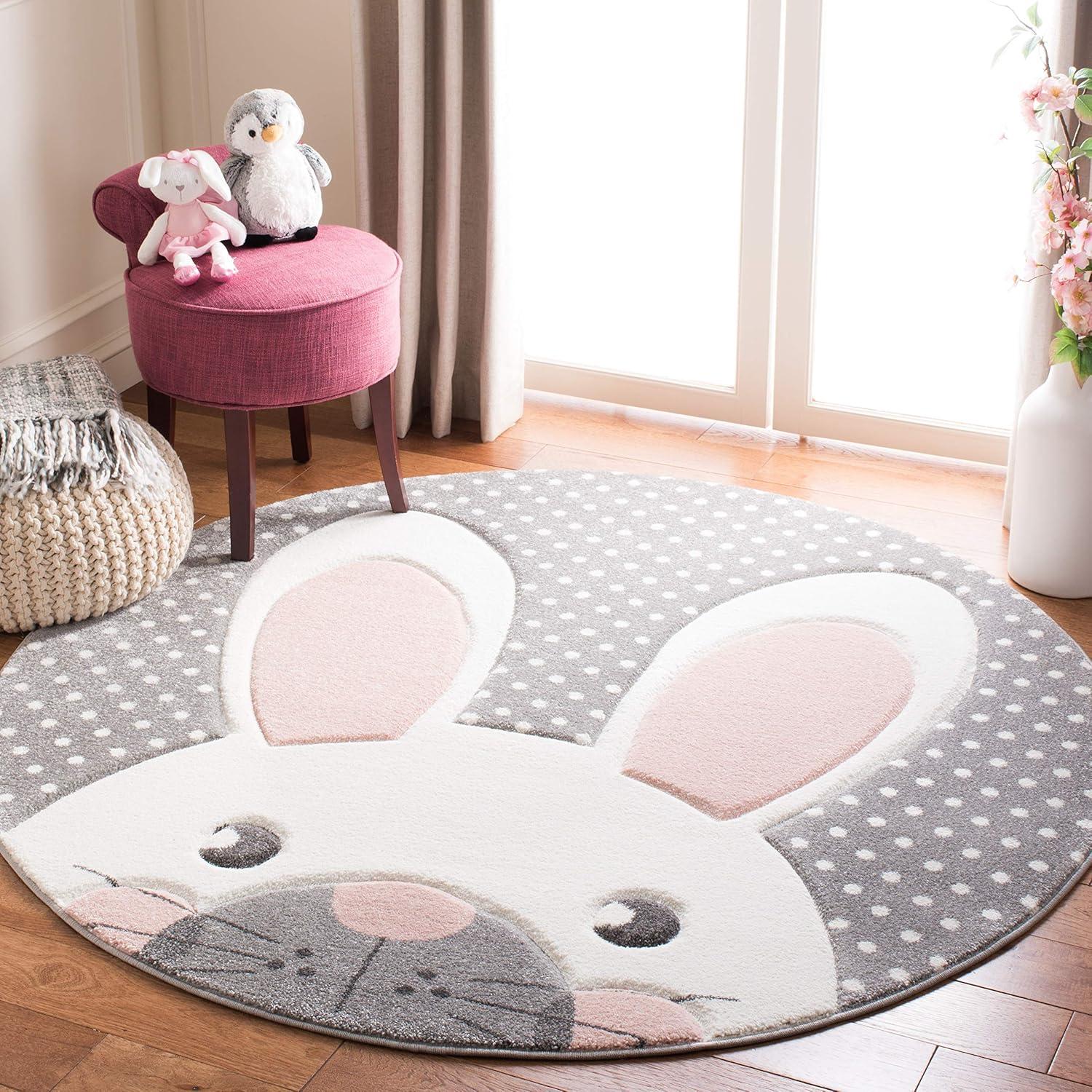 image:imageSAFAVIEH Carousel Kids Collection Accent Rug 4 x 6 Pink amp Grey Bunny Ear Design NonShedding amp Easy Care Ideal for High Traffic Areas for Boys amp Girls in Playroom Nursery Bedroom CRK168PPinkGrey