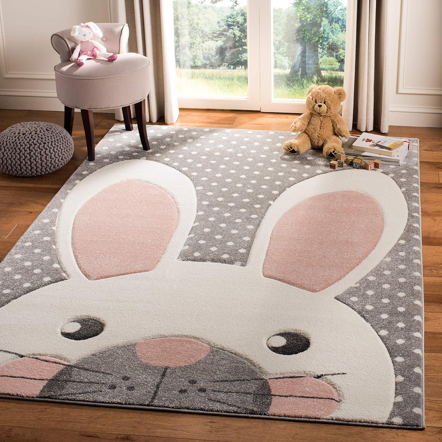 image:imageSAFAVIEH Carousel Kids Collection Accent Rug 4 x 6 Pink amp Grey Bunny Ear Design NonShedding amp Easy Care Ideal for High Traffic Areas for Boys amp Girls in Playroom Nursery Bedroom CRK168PPinkGrey