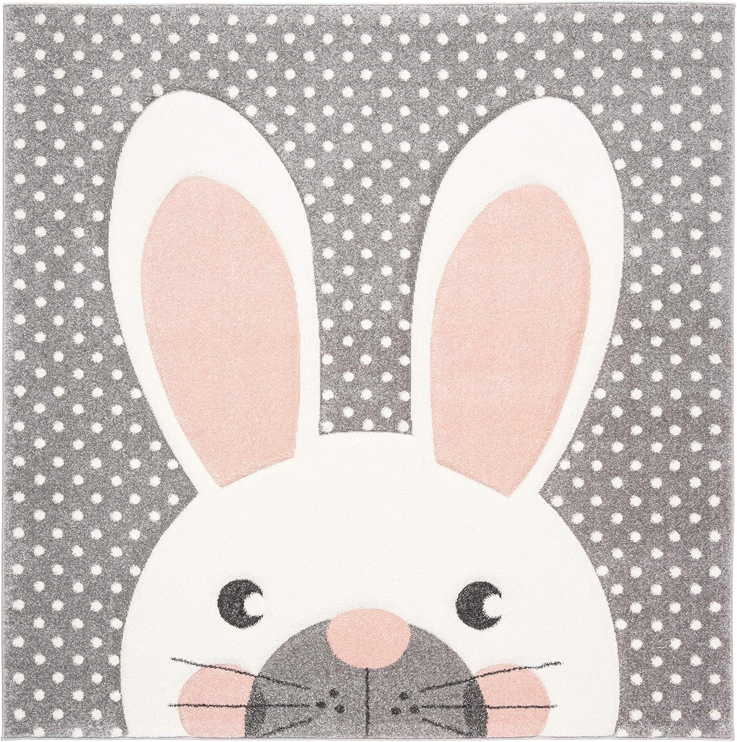 image:imageSAFAVIEH Carousel Kids Collection Accent Rug 4 x 6 Pink amp Grey Bunny Ear Design NonShedding amp Easy Care Ideal for High Traffic Areas for Boys amp Girls in Playroom Nursery Bedroom CRK168PPinkGrey