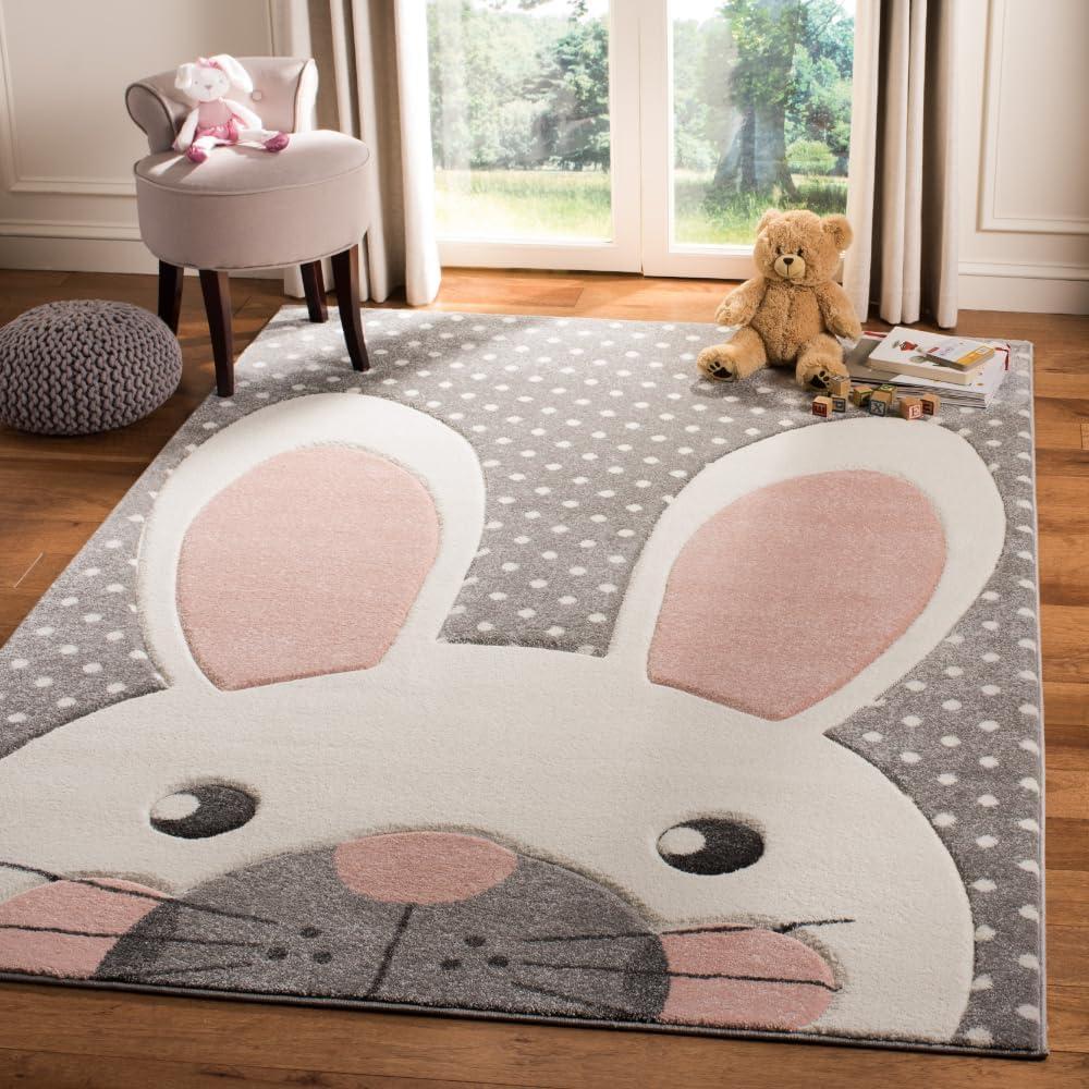 image:imageSAFAVIEH Carousel Kids Collection Accent Rug 4 x 6 Pink amp Grey Bunny Ear Design NonShedding amp Easy Care Ideal for High Traffic Areas for Boys amp Girls in Playroom Nursery Bedroom CRK168PPinkGrey