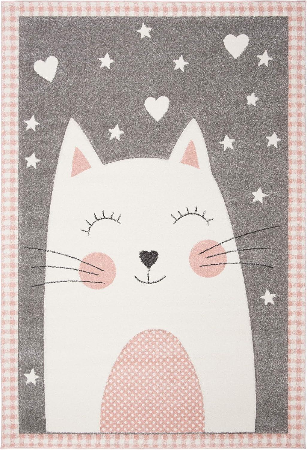 image:imageSAFAVIEH Carousel Kids Collection Accent Rug 4 x 6 Pink amp Grey Cat Design NonShedding amp Easy Care Ideal for High Traffic Areas for Boys amp Girls in Playroom Nursery Bedroom CRK134PPinkGrey