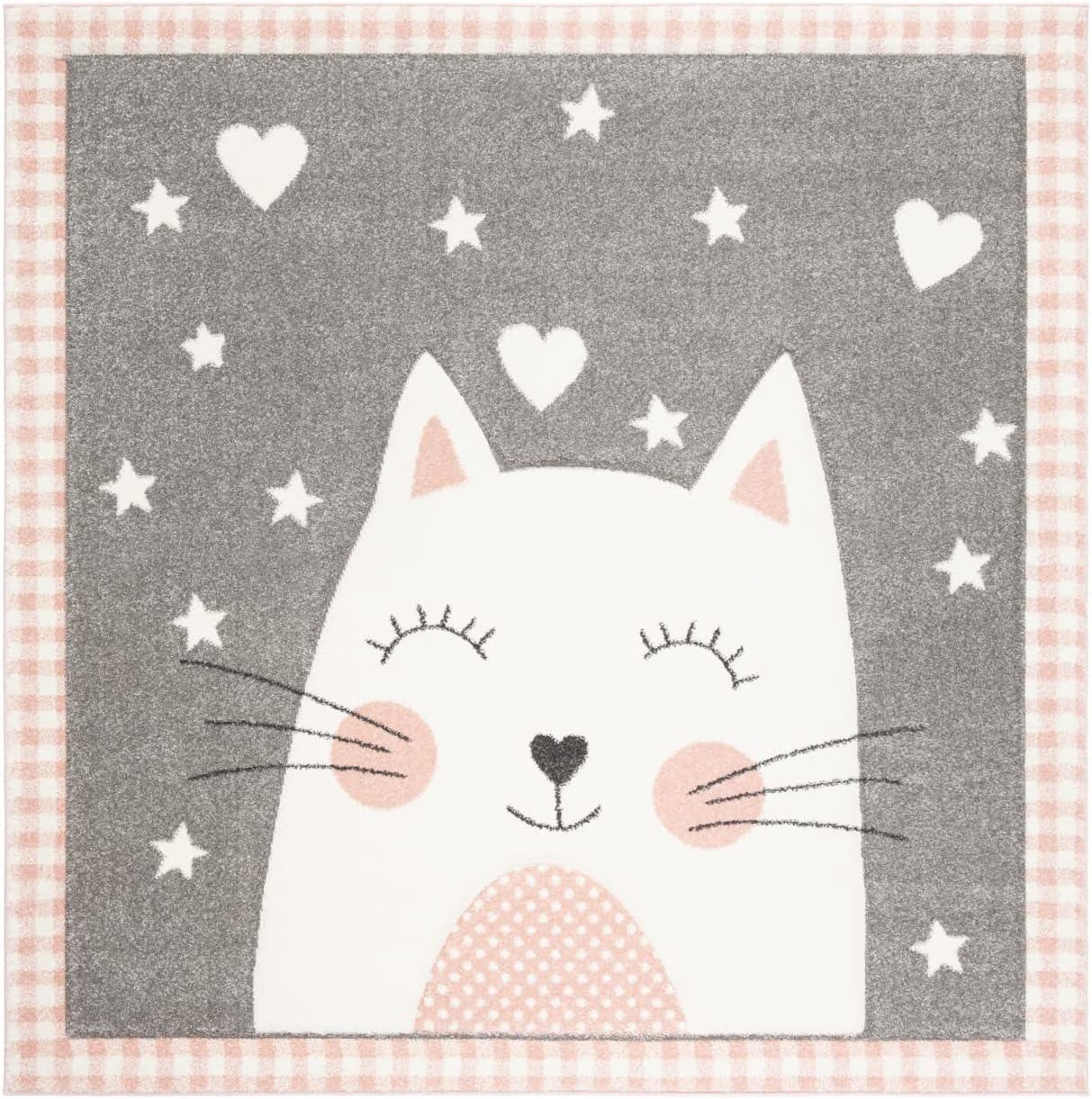 image:imageSAFAVIEH Carousel Kids Collection Accent Rug 4 x 6 Pink amp Grey Cat Design NonShedding amp Easy Care Ideal for High Traffic Areas for Boys amp Girls in Playroom Nursery Bedroom CRK134PPinkGrey