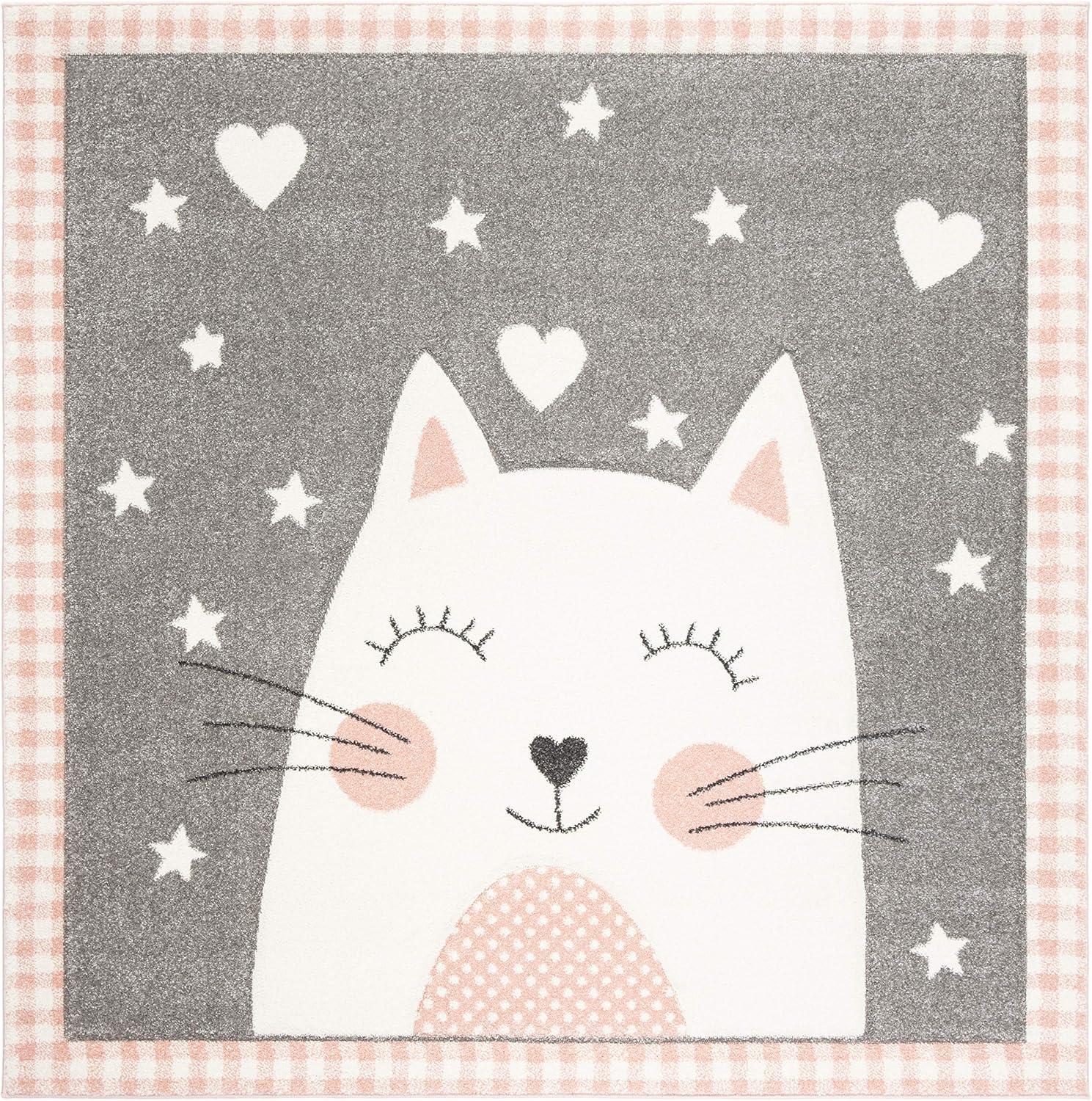 image:imageSAFAVIEH Carousel Kids Collection Accent Rug 4 x 6 Pink amp Grey Cat Design NonShedding amp Easy Care Ideal for High Traffic Areas for Boys amp Girls in Playroom Nursery Bedroom CRK134PPinkGrey