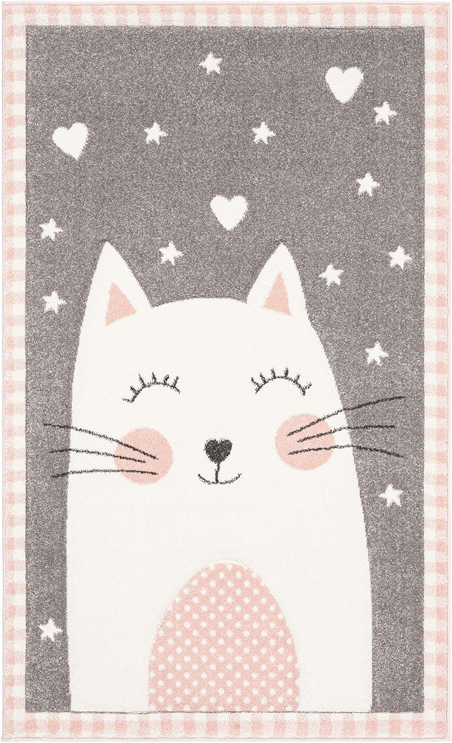 image:imageSAFAVIEH Carousel Kids Collection Accent Rug 4 x 6 Pink amp Grey Cat Design NonShedding amp Easy Care Ideal for High Traffic Areas for Boys amp Girls in Playroom Nursery Bedroom CRK134PPinkGrey