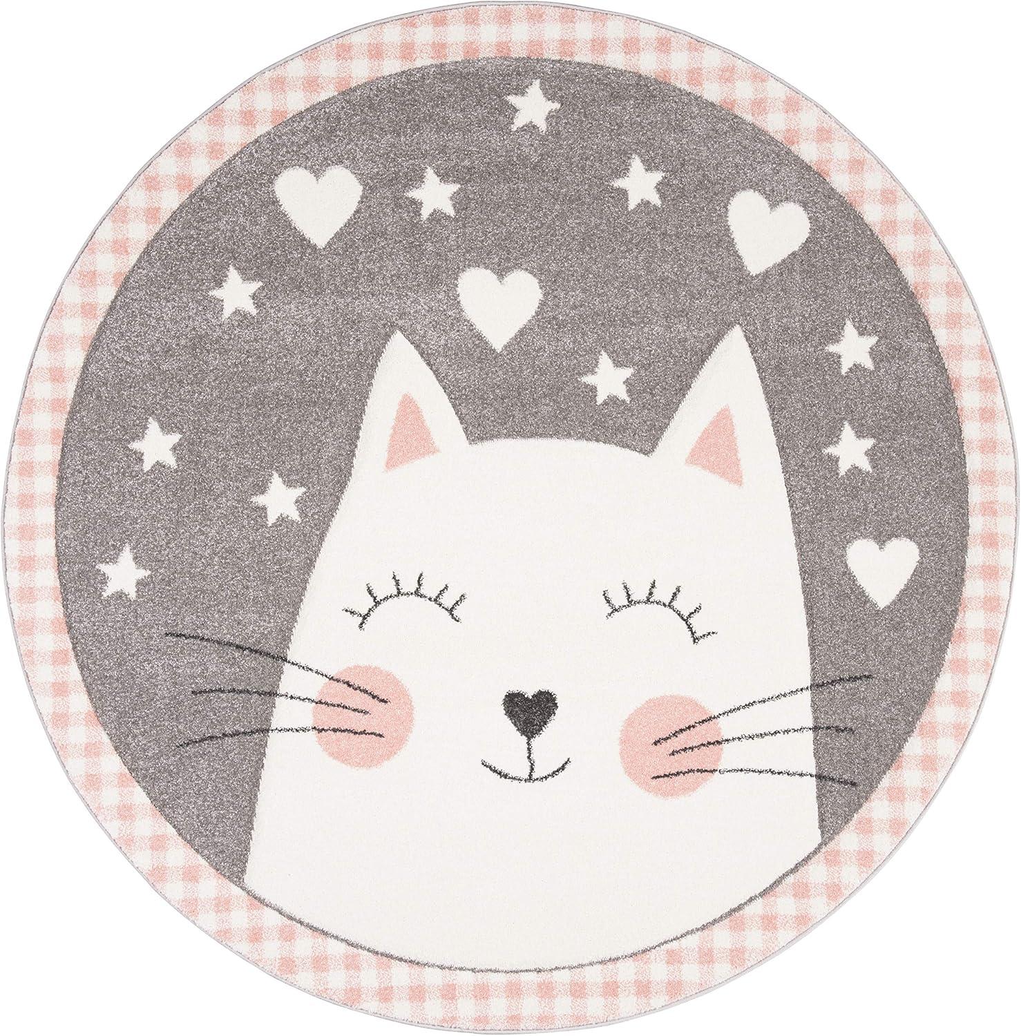 image:imageSAFAVIEH Carousel Kids Collection Accent Rug 4 x 6 Pink amp Grey Cat Design NonShedding amp Easy Care Ideal for High Traffic Areas for Boys amp Girls in Playroom Nursery Bedroom CRK134PPinkGrey