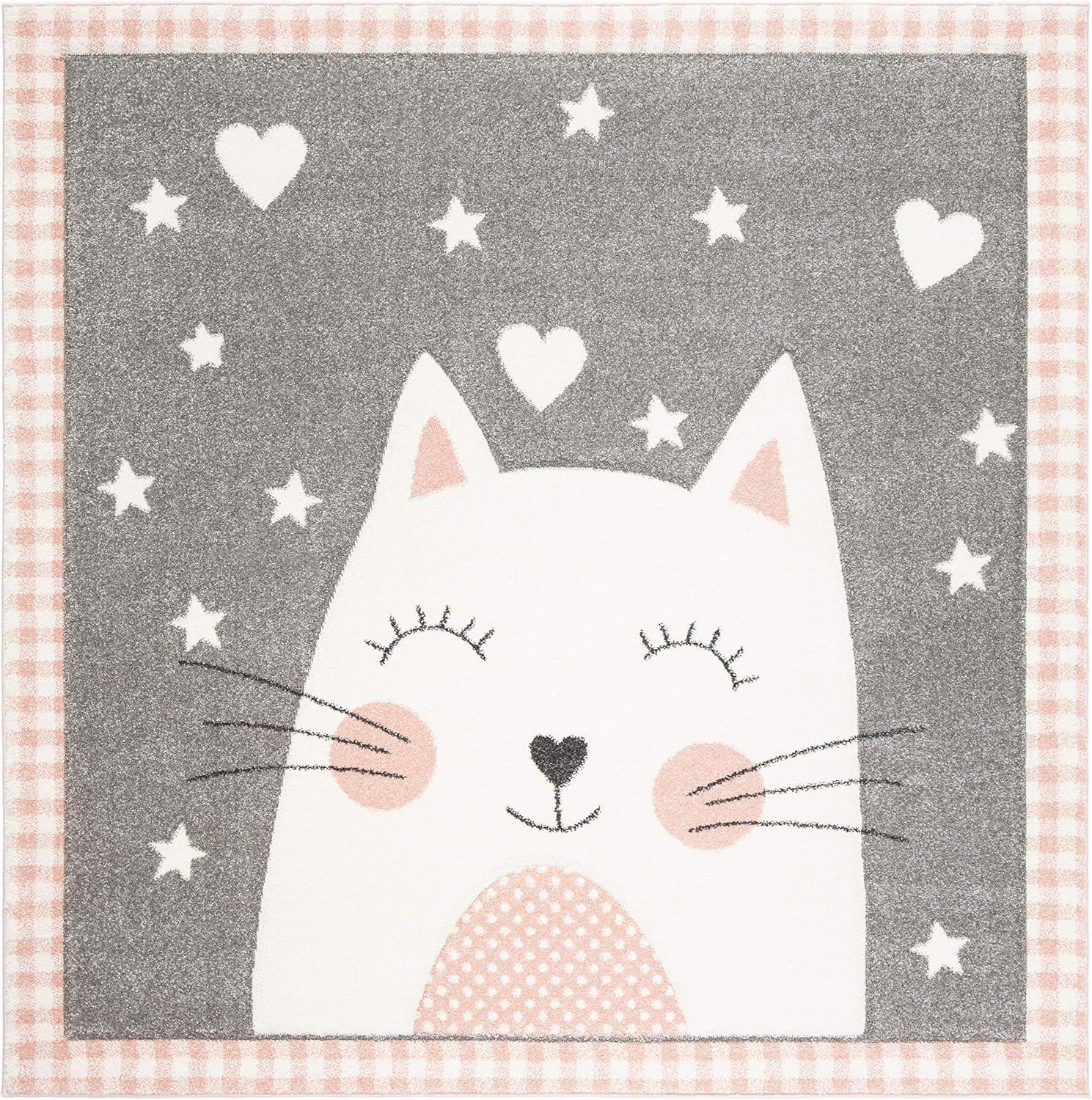 image:imageSAFAVIEH Carousel Kids Collection Accent Rug 4 x 6 Pink amp Grey Cat Design NonShedding amp Easy Care Ideal for High Traffic Areas for Boys amp Girls in Playroom Nursery Bedroom CRK134PPinkGrey