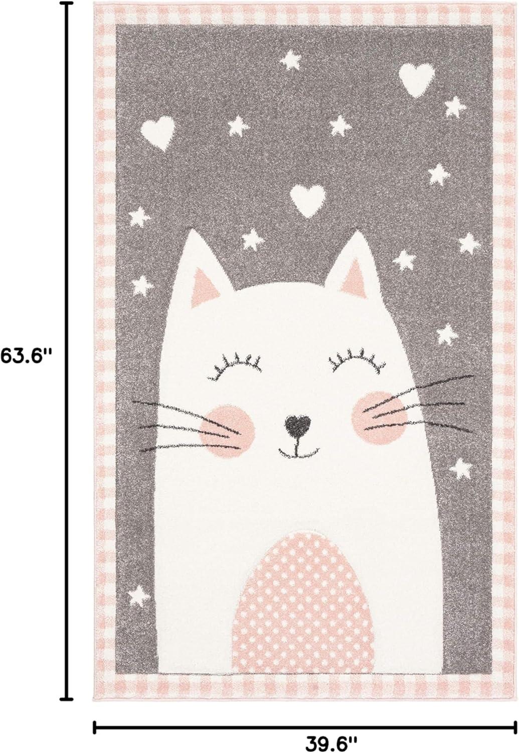 image:imageSAFAVIEH Carousel Kids Collection Accent Rug 4 x 6 Pink amp Grey Cat Design NonShedding amp Easy Care Ideal for High Traffic Areas for Boys amp Girls in Playroom Nursery Bedroom CRK134PPinkGrey