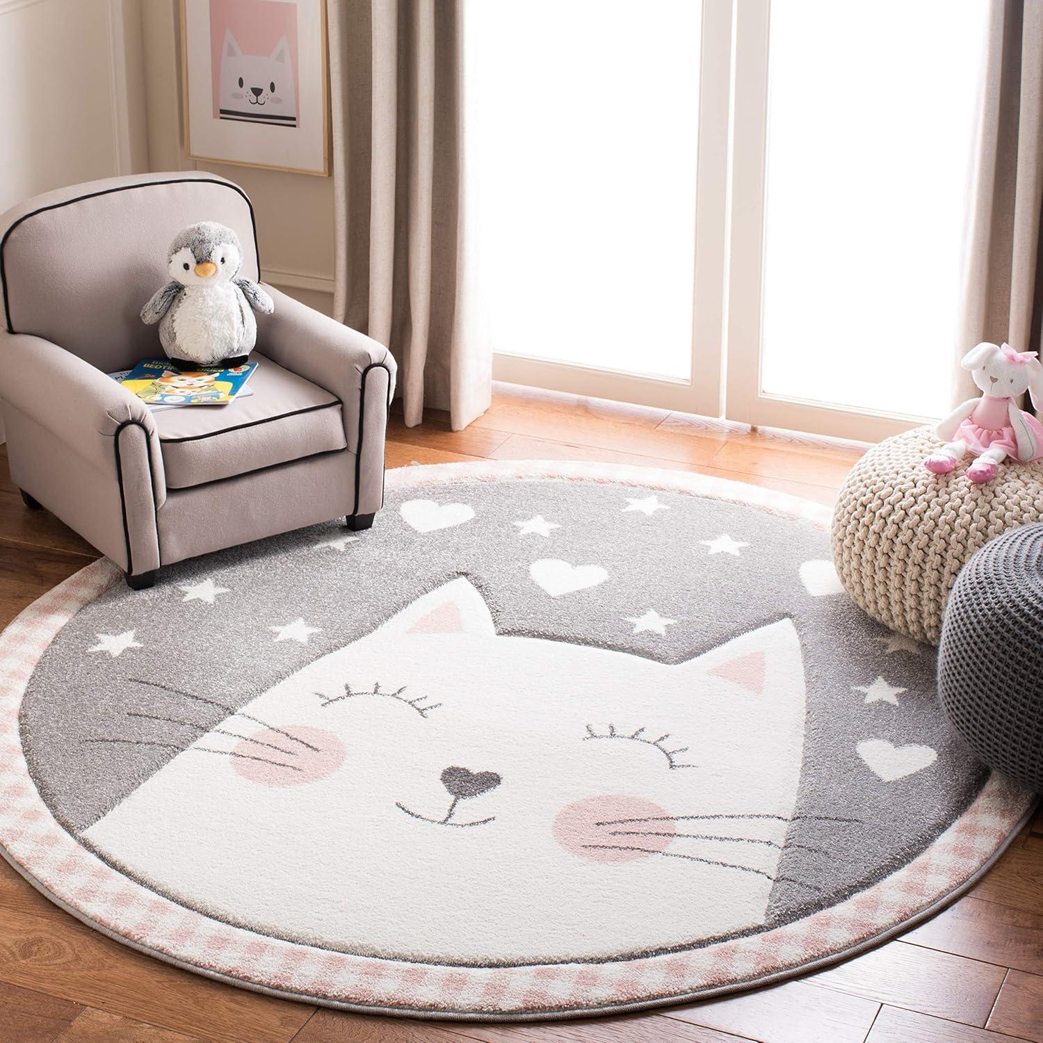 image:imageSAFAVIEH Carousel Kids Collection Accent Rug 4 x 6 Pink amp Grey Cat Design NonShedding amp Easy Care Ideal for High Traffic Areas for Boys amp Girls in Playroom Nursery Bedroom CRK134PPinkGrey