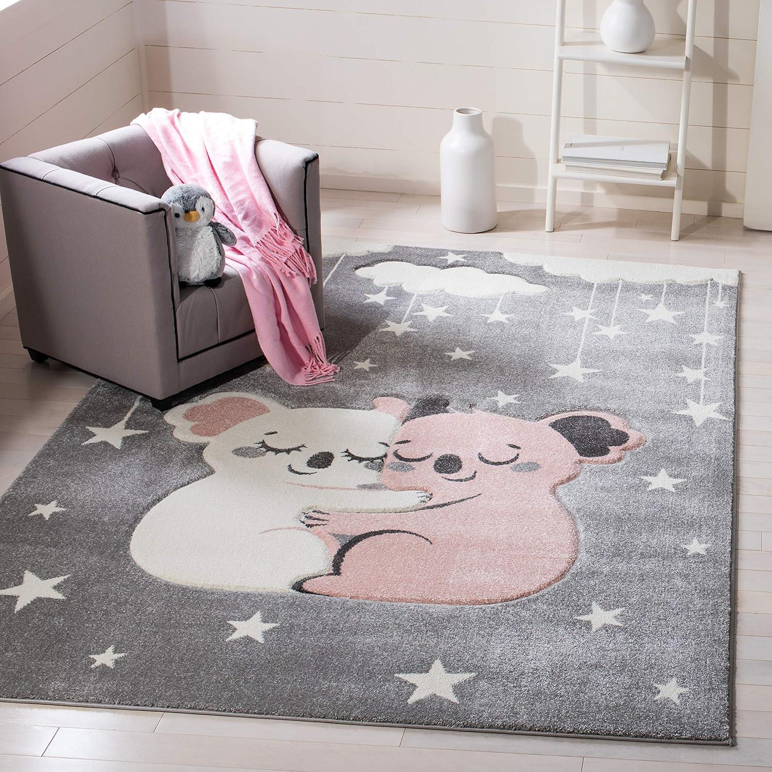 image:imageSAFAVIEH Carousel Kids Collection Accent Rug 4 x 6 Pink amp White Koala Design NonShedding amp Easy Care Ideal for High Traffic Areas for Boys amp Girls in Playroom Nursery Bedroom CRK195UGreyIvory