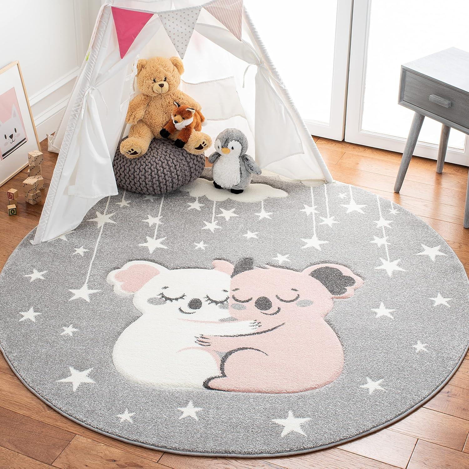 image:imageSAFAVIEH Carousel Kids Collection Accent Rug 4 x 6 Pink amp White Koala Design NonShedding amp Easy Care Ideal for High Traffic Areas for Boys amp Girls in Playroom Nursery Bedroom CRK195UGreyIvory