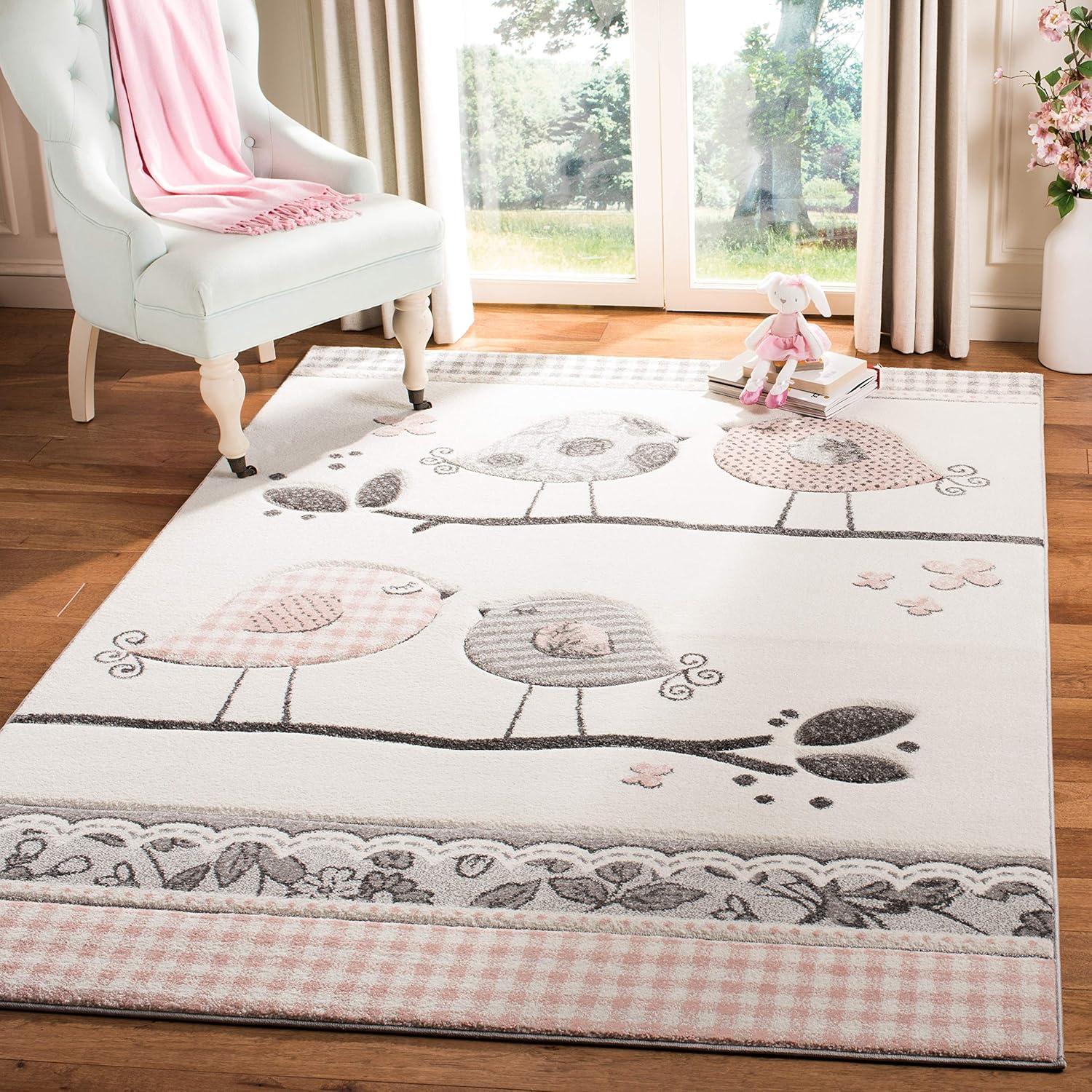 image:imageSAFAVIEH Carousel Kids Collection Area Rug 53 x 76 Pink amp Ivory Birds Design NonShedding amp Easy Care Ideal for High Traffic Areas for Boys amp Girls in Playroom Nursery Bedroom CRK153PPinkIvory
