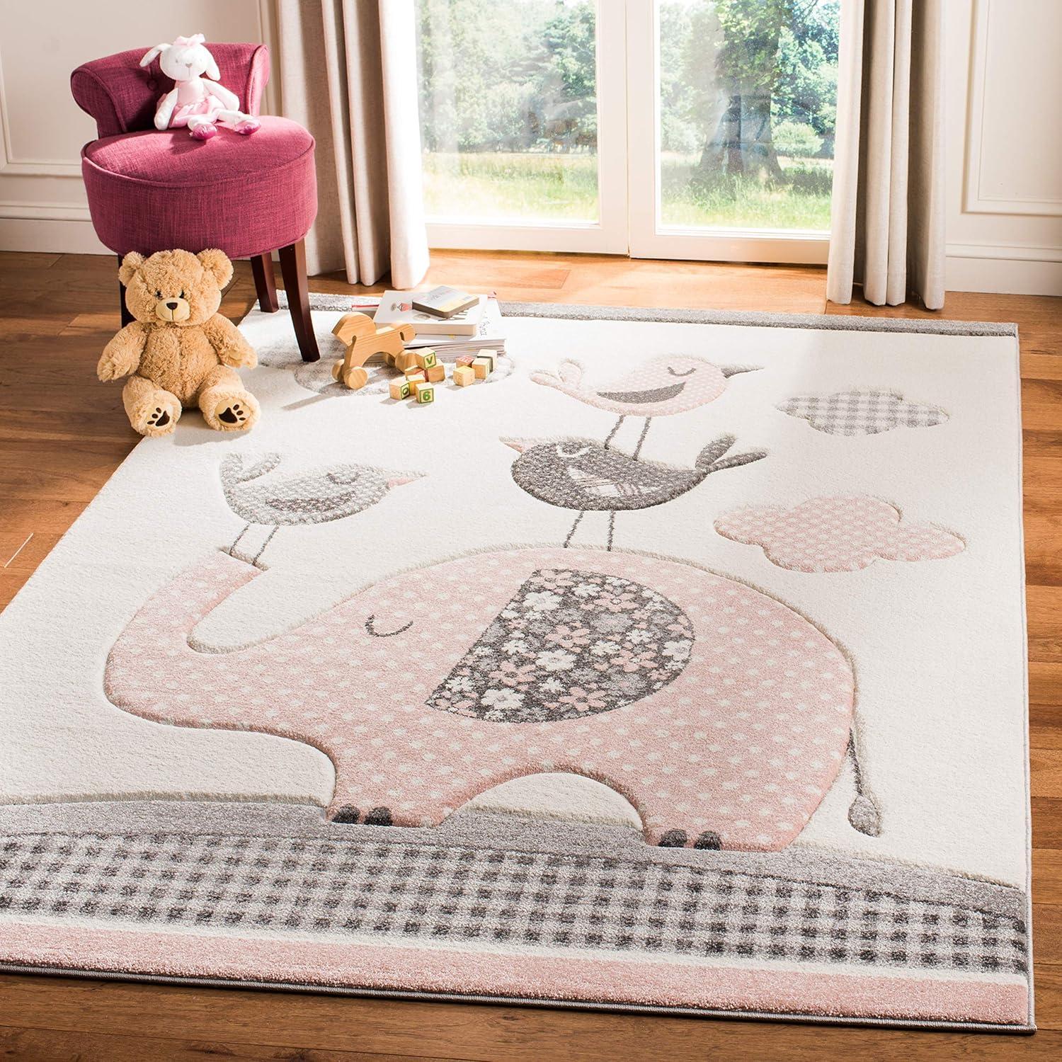 image:imageSAFAVIEH Carousel Kids Collection Area Rug 67 x 9 Pink amp Ivory Animal Design NonShedding amp Easy Care Ideal for High Traffic Areas for Boys amp Girls in Playroom Nursery Bedroom CRK127PPinkIvory