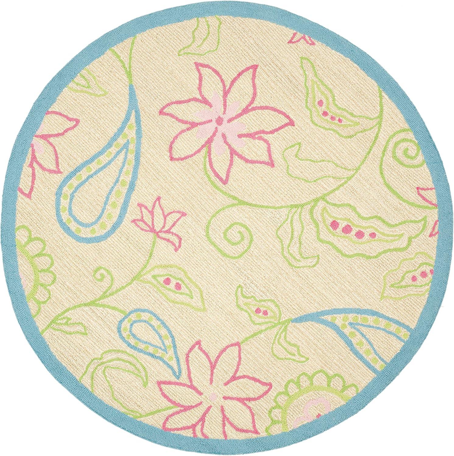 image:imageSAFAVIEH Kids Collection Accent Rug 3 x 5 Ivory amp Blue Handmade Floral Wool Ideal for High Traffic Areas in Entryway Living Room Bedroom SFK362AIvoryBlue