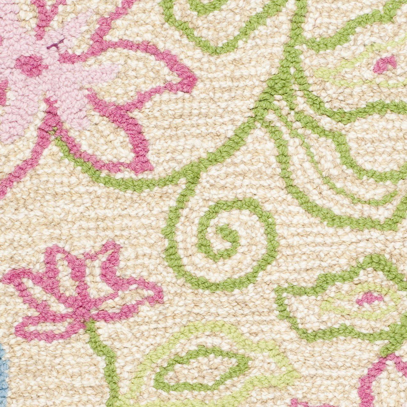 image:imageSAFAVIEH Kids Collection Accent Rug 3 x 5 Ivory amp Blue Handmade Floral Wool Ideal for High Traffic Areas in Entryway Living Room Bedroom SFK362AIvoryBlue