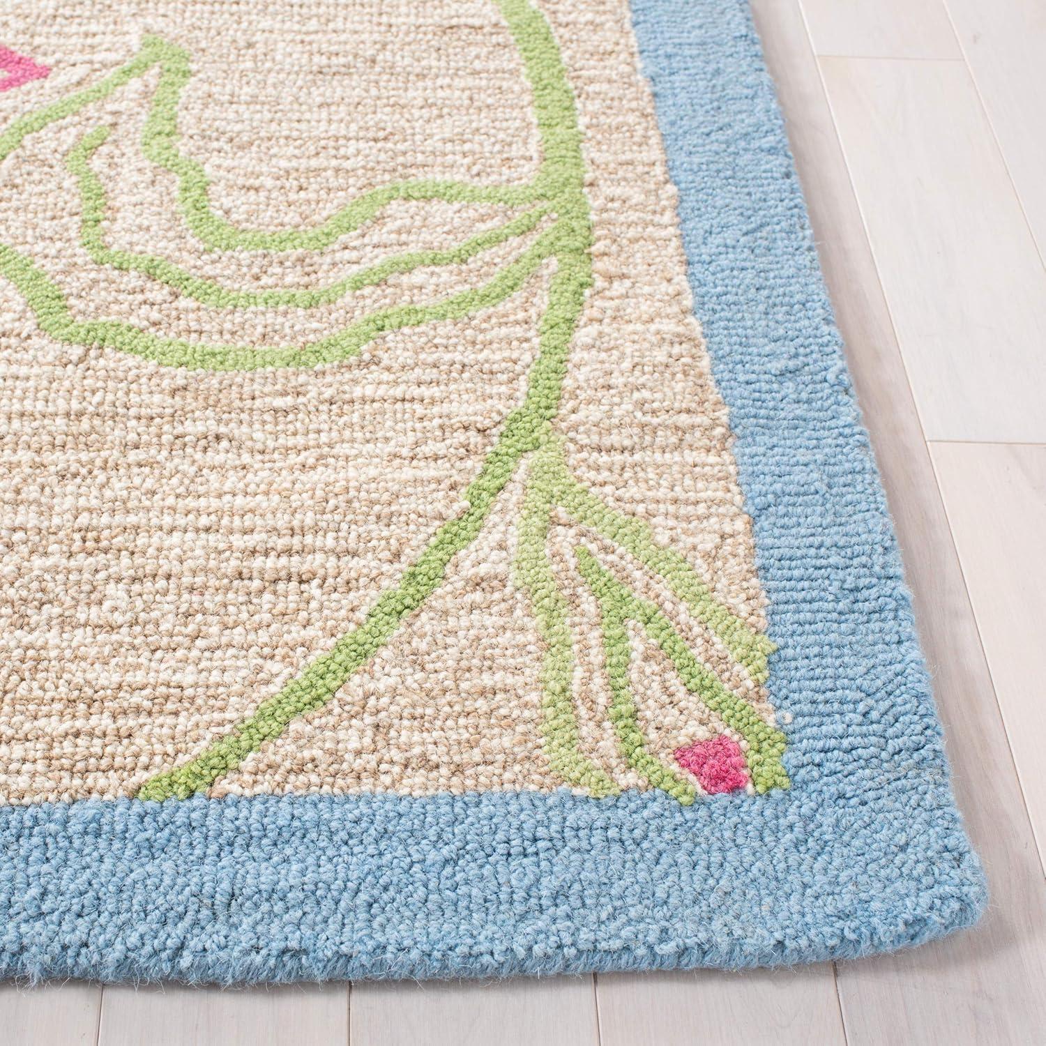 image:imageSAFAVIEH Kids Collection Accent Rug 3 x 5 Ivory amp Blue Handmade Floral Wool Ideal for High Traffic Areas in Entryway Living Room Bedroom SFK362AIvoryBlue