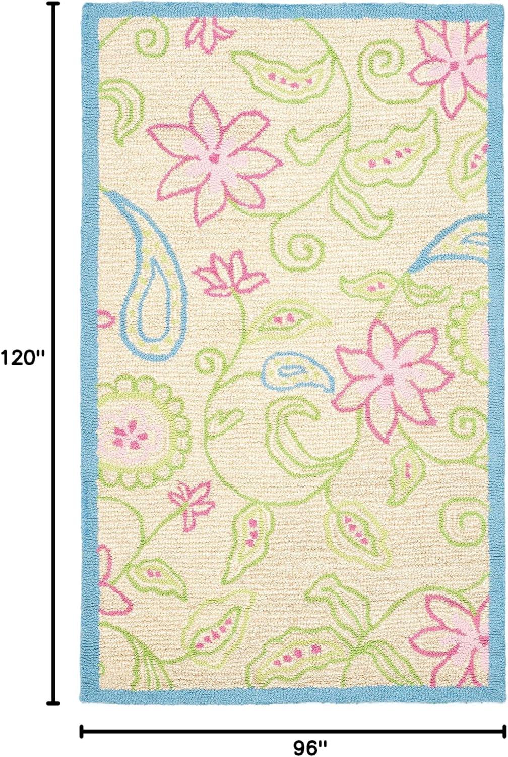 image:imageSAFAVIEH Kids Collection Accent Rug 3 x 5 Ivory amp Blue Handmade Floral Wool Ideal for High Traffic Areas in Entryway Living Room Bedroom SFK362AIvoryBlue