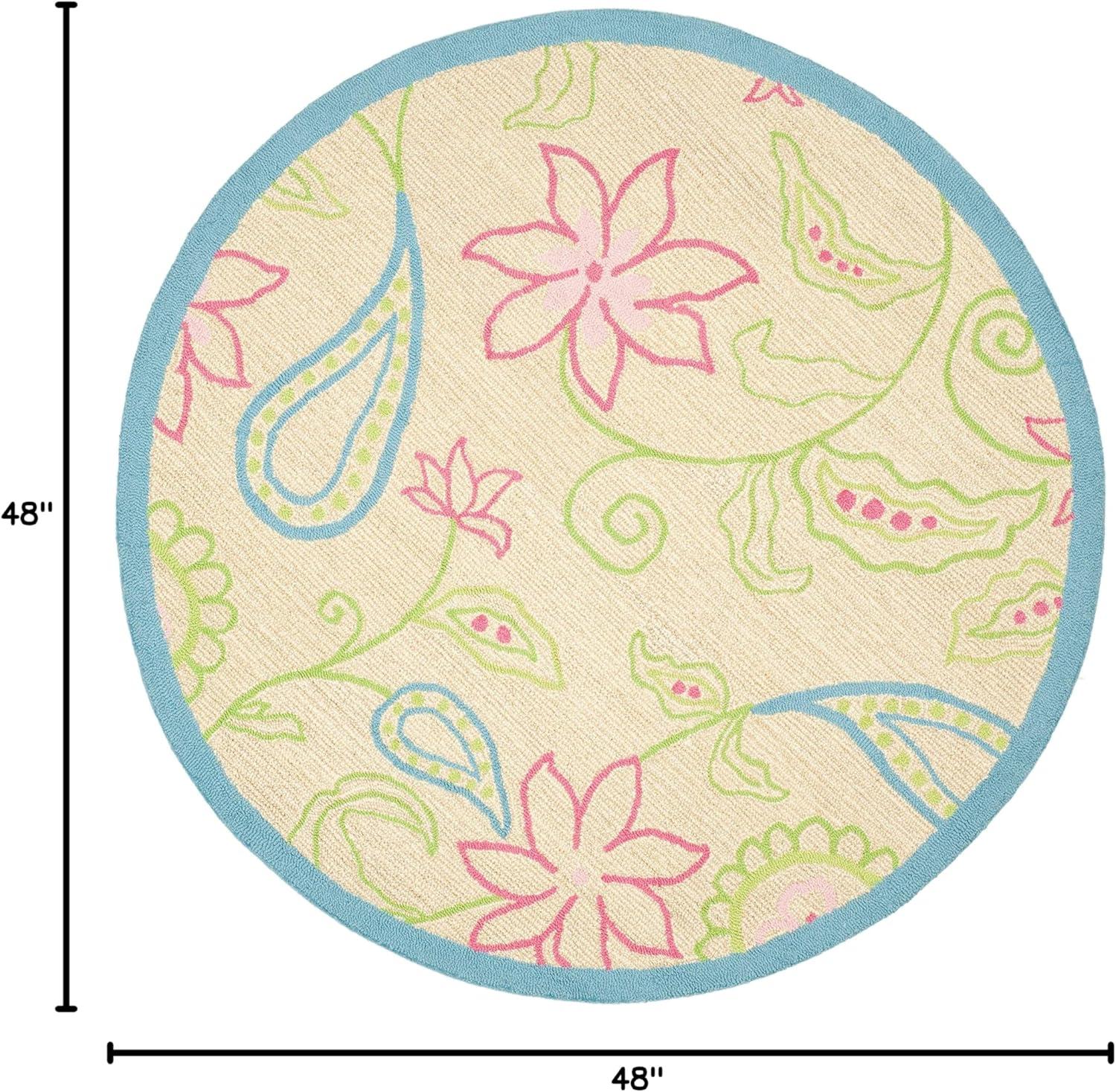 image:imageSAFAVIEH Kids Collection Accent Rug 3 x 5 Ivory amp Blue Handmade Floral Wool Ideal for High Traffic Areas in Entryway Living Room Bedroom SFK362AIvoryBlue
