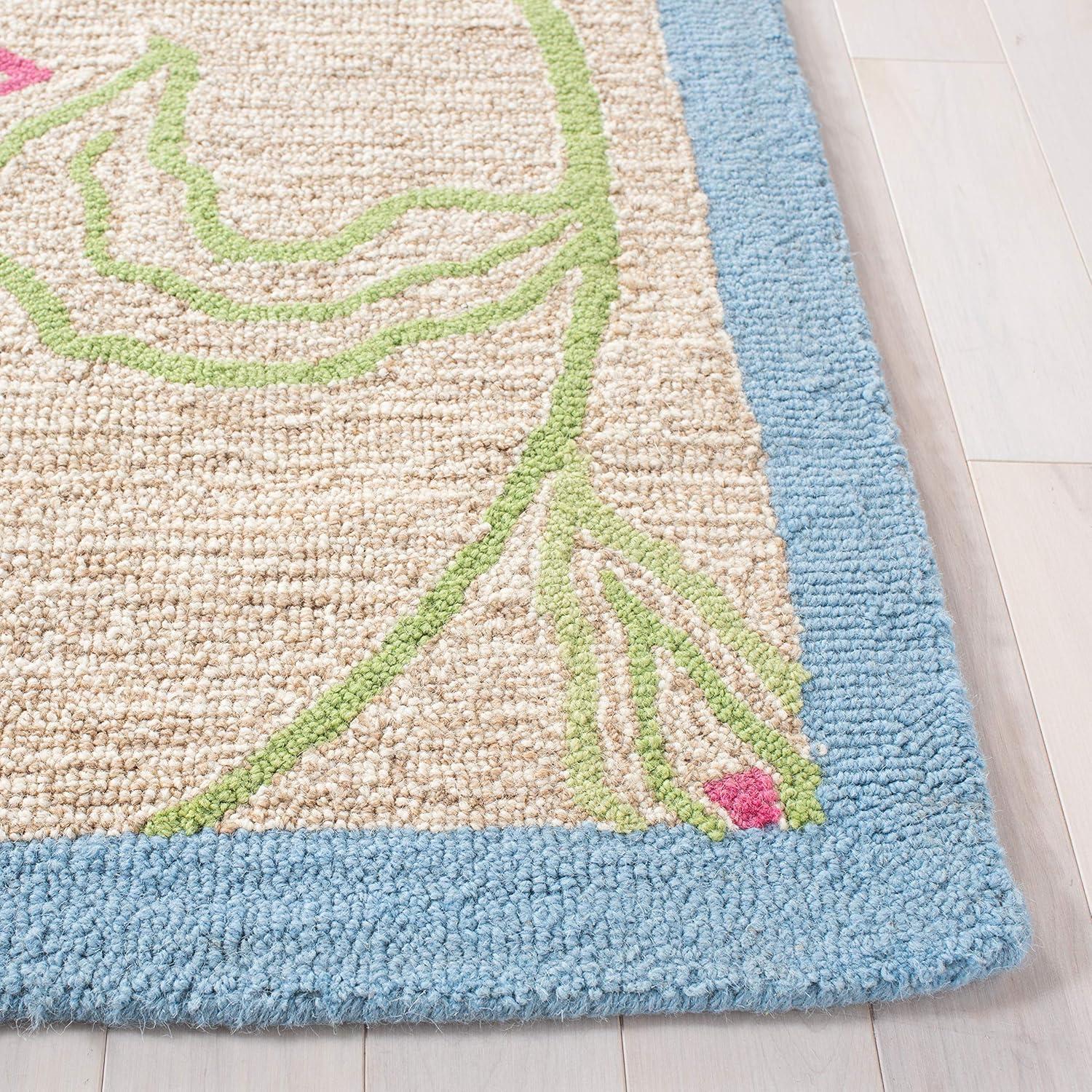 image:imageSAFAVIEH Kids Collection Accent Rug 3 x 5 Ivory amp Blue Handmade Floral Wool Ideal for High Traffic Areas in Entryway Living Room Bedroom SFK362AIvoryBlue