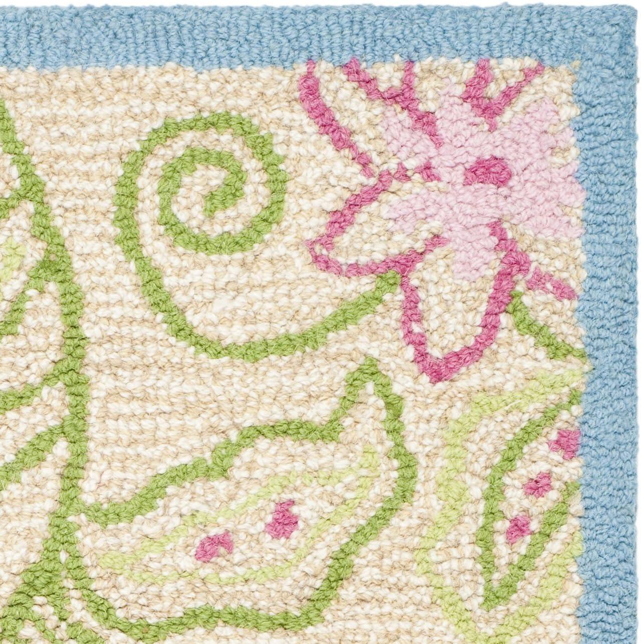 image:imageSAFAVIEH Kids Collection Accent Rug 3 x 5 Ivory amp Blue Handmade Floral Wool Ideal for High Traffic Areas in Entryway Living Room Bedroom SFK362AIvoryBlue