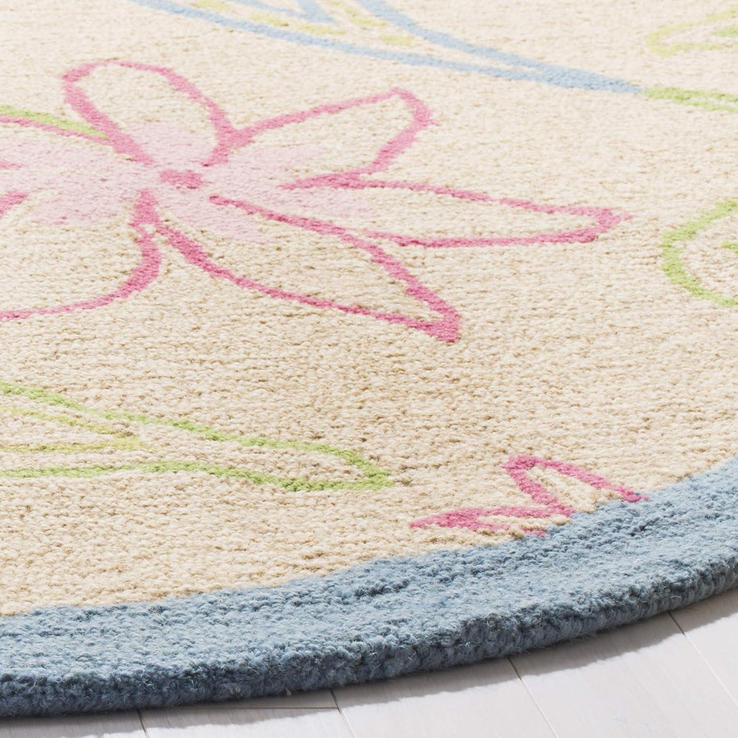 image:imageSAFAVIEH Kids Collection Accent Rug 3 x 5 Ivory amp Blue Handmade Floral Wool Ideal for High Traffic Areas in Entryway Living Room Bedroom SFK362AIvoryBlue