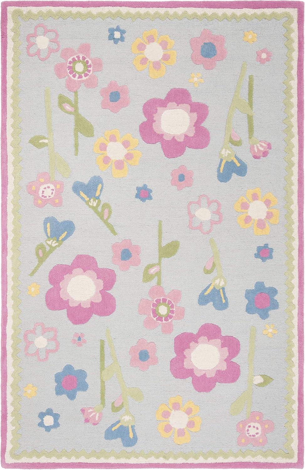 image:imageSAFAVIEH Kids Collection Accent Rug 4 x 6 Blue amp Multi Handmade Floral Wool Ideal for High Traffic Areas in Entryway Living Room Bedroom SFK311ABlueMulti