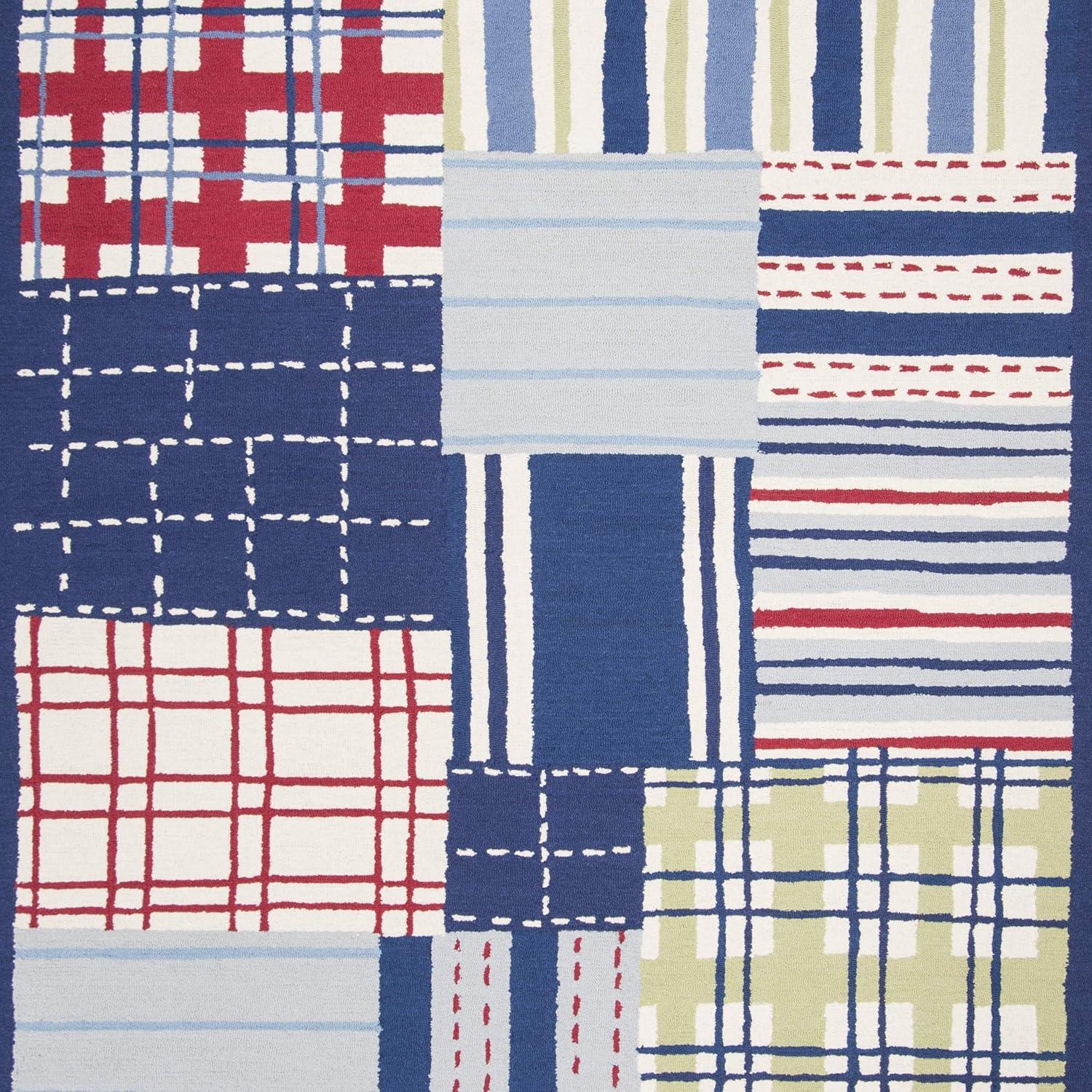image:imageSAFAVIEH Kids Collection Accent Rug 4 x 6 Blue amp Multi Handmade Patchwork Wool Ideal for High Traffic Areas in Entryway Living Room Bedroom SFK318ABlueMulti