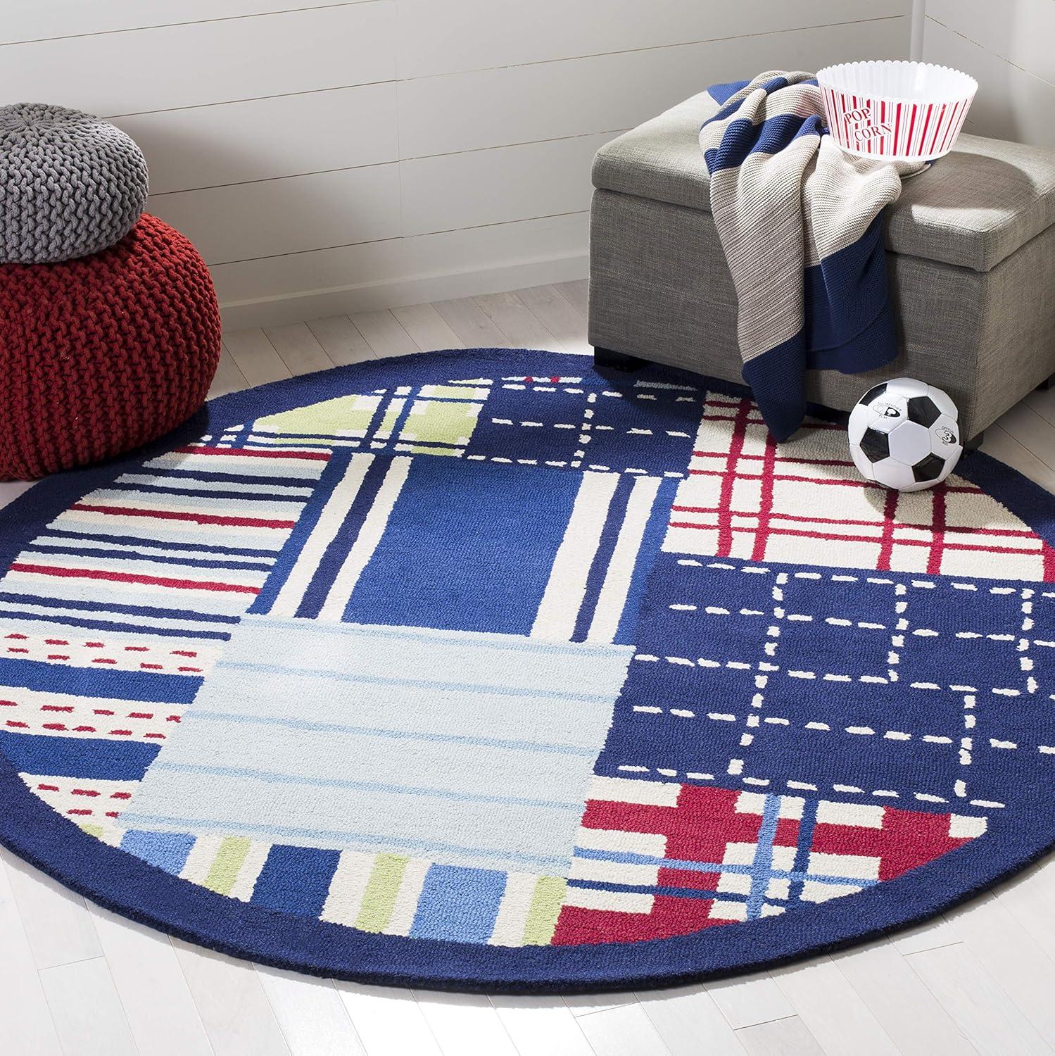 image:imageSAFAVIEH Kids Collection Accent Rug 4 x 6 Blue amp Multi Handmade Patchwork Wool Ideal for High Traffic Areas in Entryway Living Room Bedroom SFK318ABlueMulti