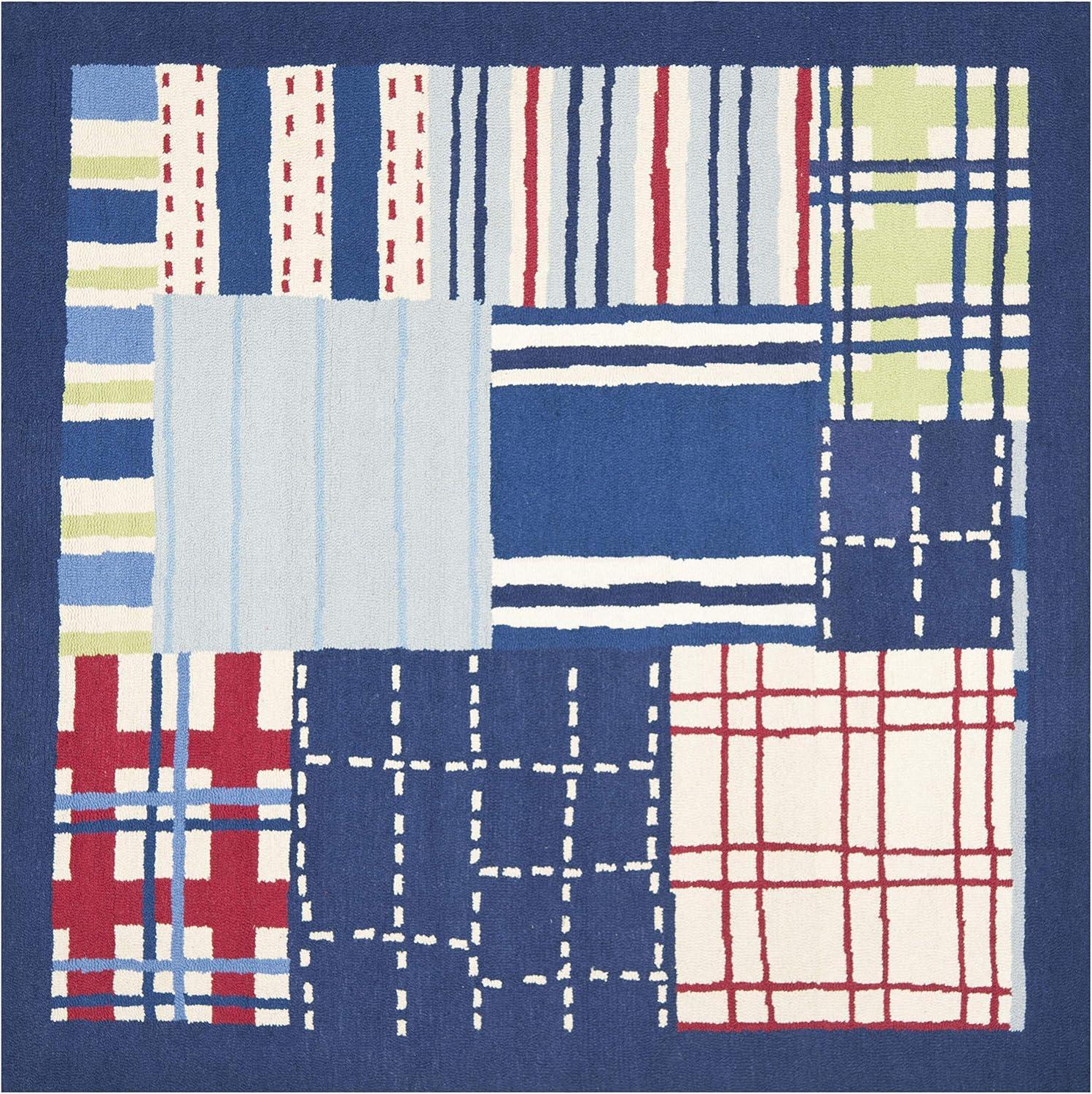 image:imageSAFAVIEH Kids Collection Accent Rug 4 x 6 Blue amp Multi Handmade Patchwork Wool Ideal for High Traffic Areas in Entryway Living Room Bedroom SFK318ABlueMulti