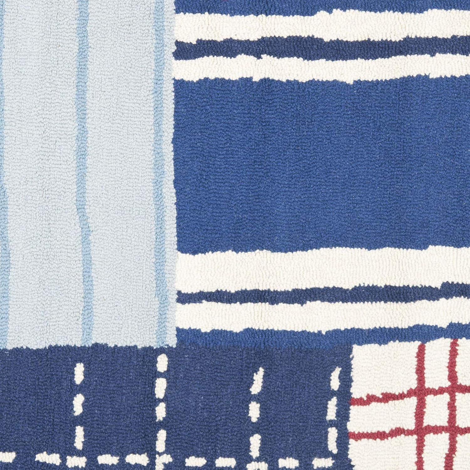 image:imageSAFAVIEH Kids Collection Accent Rug 4 x 6 Blue amp Multi Handmade Patchwork Wool Ideal for High Traffic Areas in Entryway Living Room Bedroom SFK318ABlueMulti