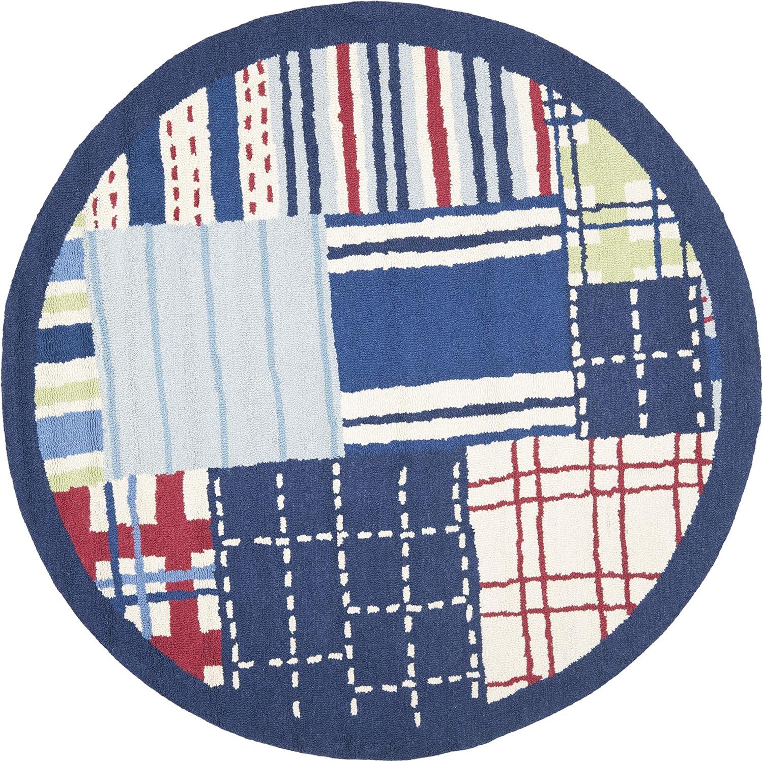 image:imageSAFAVIEH Kids Collection Accent Rug 4 x 6 Blue amp Multi Handmade Patchwork Wool Ideal for High Traffic Areas in Entryway Living Room Bedroom SFK318ABlueMulti