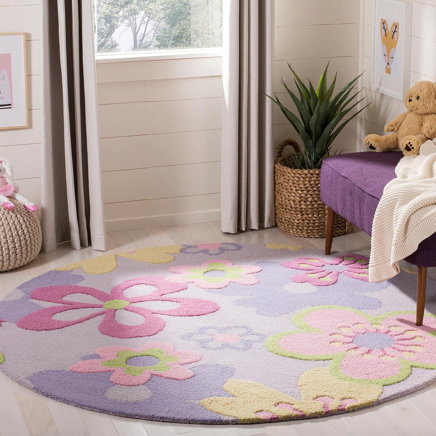 image:imageSAFAVIEH Kids Collection Area Rug 4 Round Multi Handmade Floral Wool Ideal for High Traffic Areas in Living Room Bedroom SFK314AMulti Color