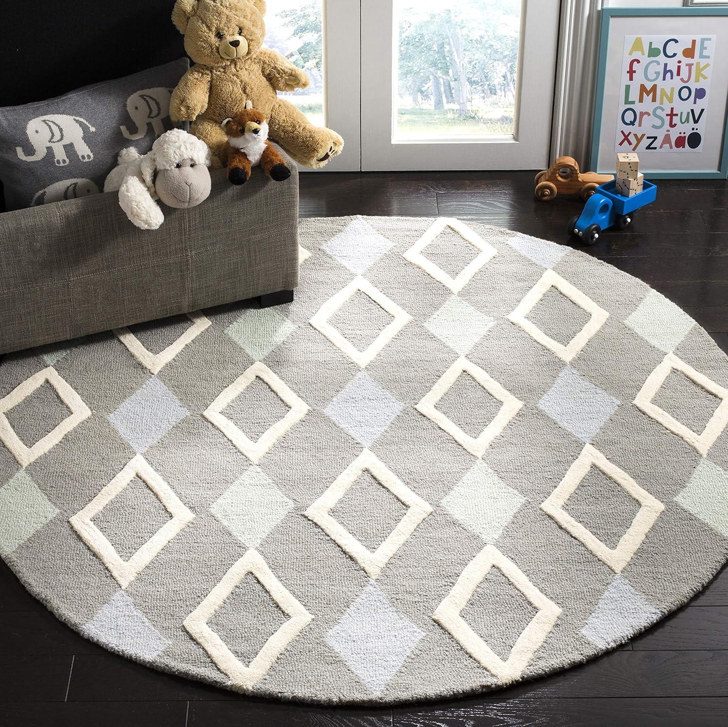 image:imageSAFAVIEH Kids Collection Area Rug 5 x 7 Grey amp Multi Handmade Diamond Wool Ideal for High Traffic Areas in Living Room Bedroom SFK902BGreyMulti