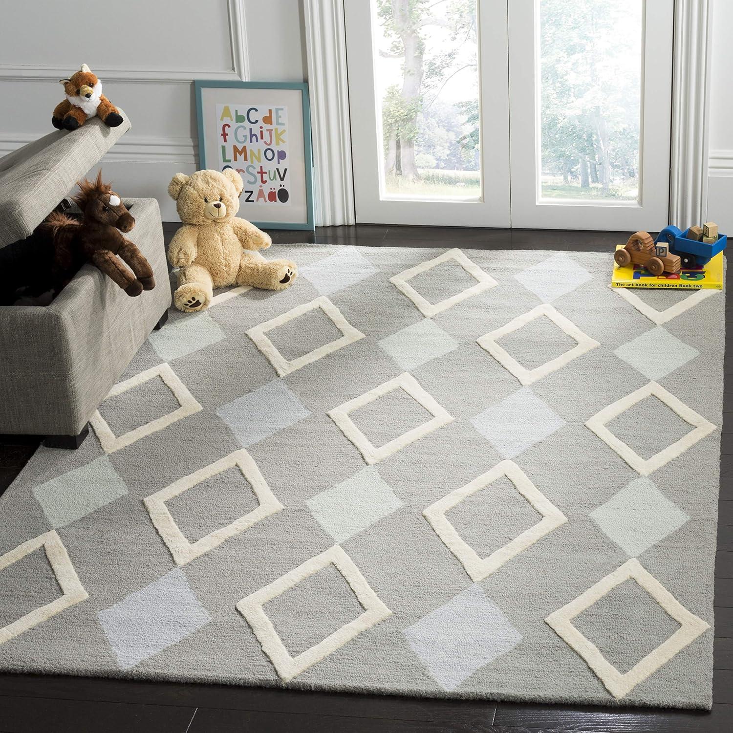 image:imageSAFAVIEH Kids Collection Area Rug 5 x 7 Grey amp Multi Handmade Diamond Wool Ideal for High Traffic Areas in Living Room Bedroom SFK902BGreyMulti