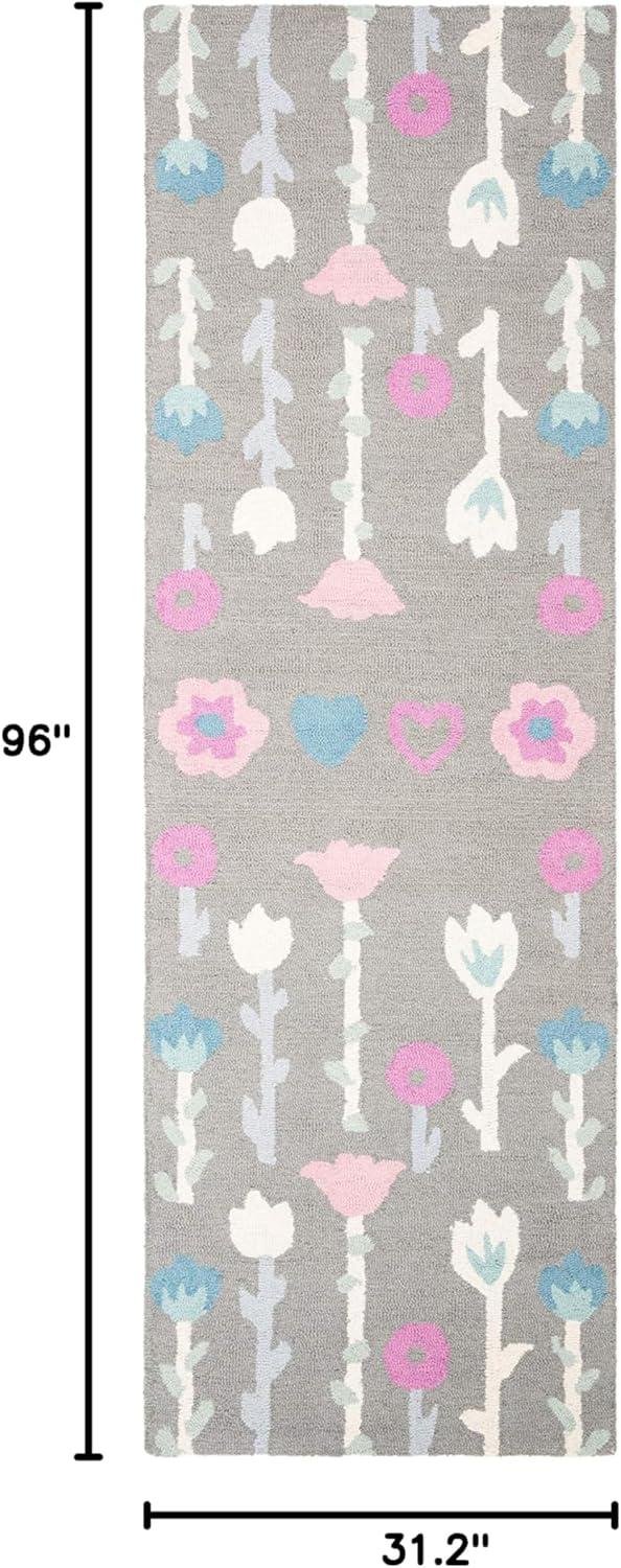 image:imageSAFAVIEH Kids Collection Area Rug 5 x 8 Ivory amp Pink Handmade Floral Wool Ideal for High Traffic Areas in Living Room Bedroom SFK918AGreyPink