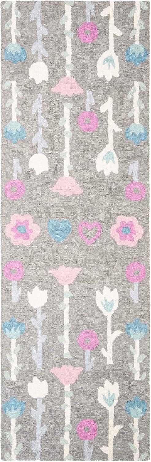 image:imageSAFAVIEH Kids Collection Area Rug 5 x 8 Ivory amp Pink Handmade Floral Wool Ideal for High Traffic Areas in Living Room Bedroom SFK918AGreyPink