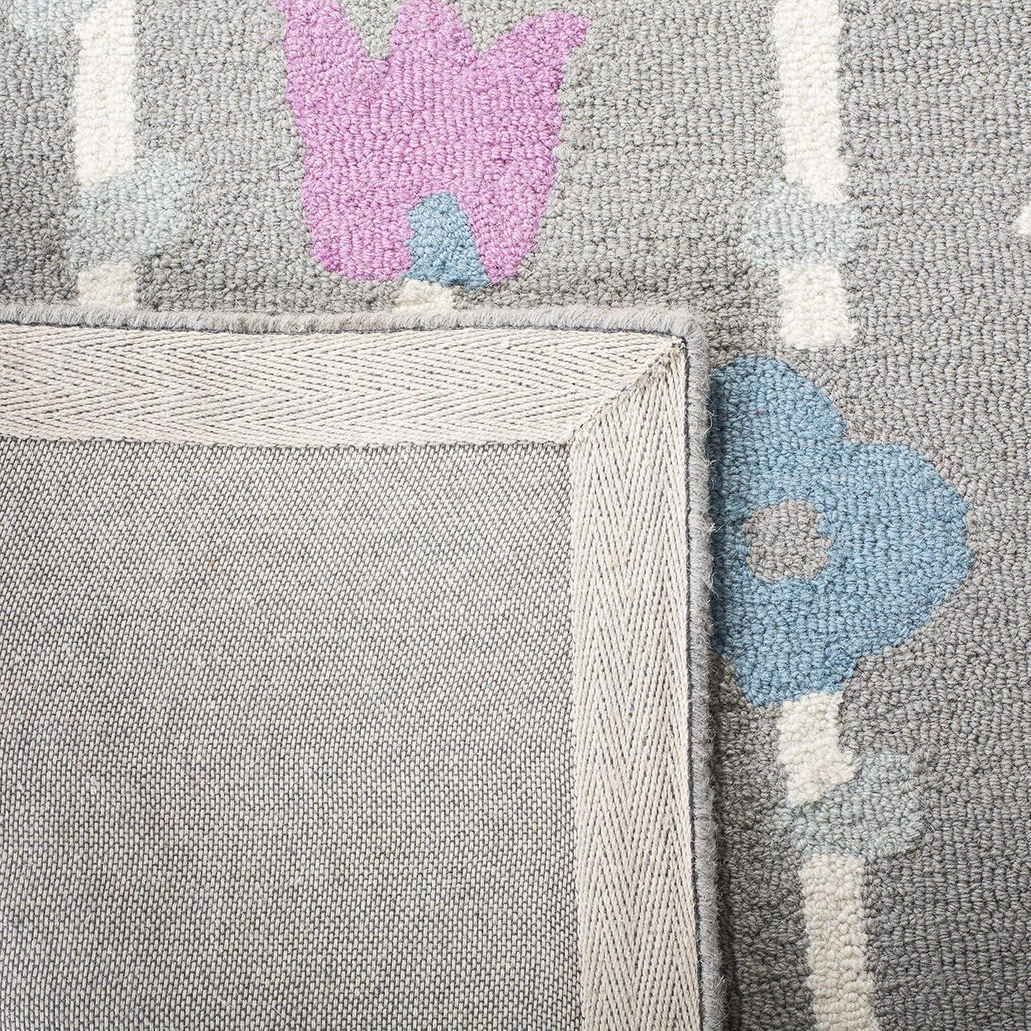 image:imageSAFAVIEH Kids Collection Area Rug 5 x 8 Ivory amp Pink Handmade Floral Wool Ideal for High Traffic Areas in Living Room Bedroom SFK918AGreyPink