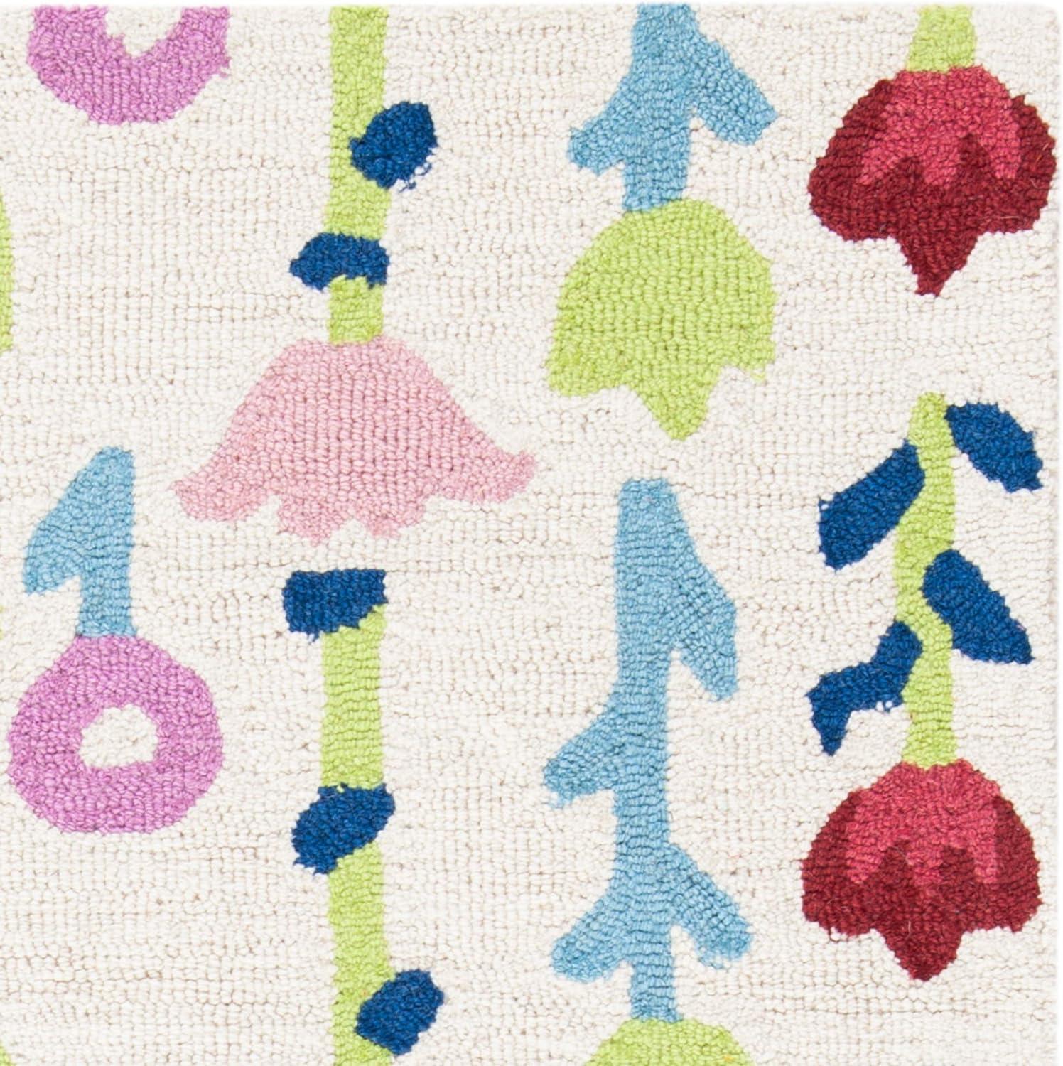 image:imageSAFAVIEH Kids Collection Area Rug 5 x 8 Ivory amp Pink Handmade Floral Wool Ideal for High Traffic Areas in Living Room Bedroom SFK918AIvoryPink