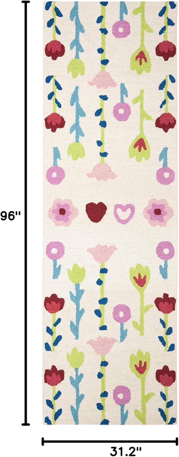 image:imageSAFAVIEH Kids Collection Area Rug 5 x 8 Ivory amp Pink Handmade Floral Wool Ideal for High Traffic Areas in Living Room Bedroom SFK918AIvoryPink