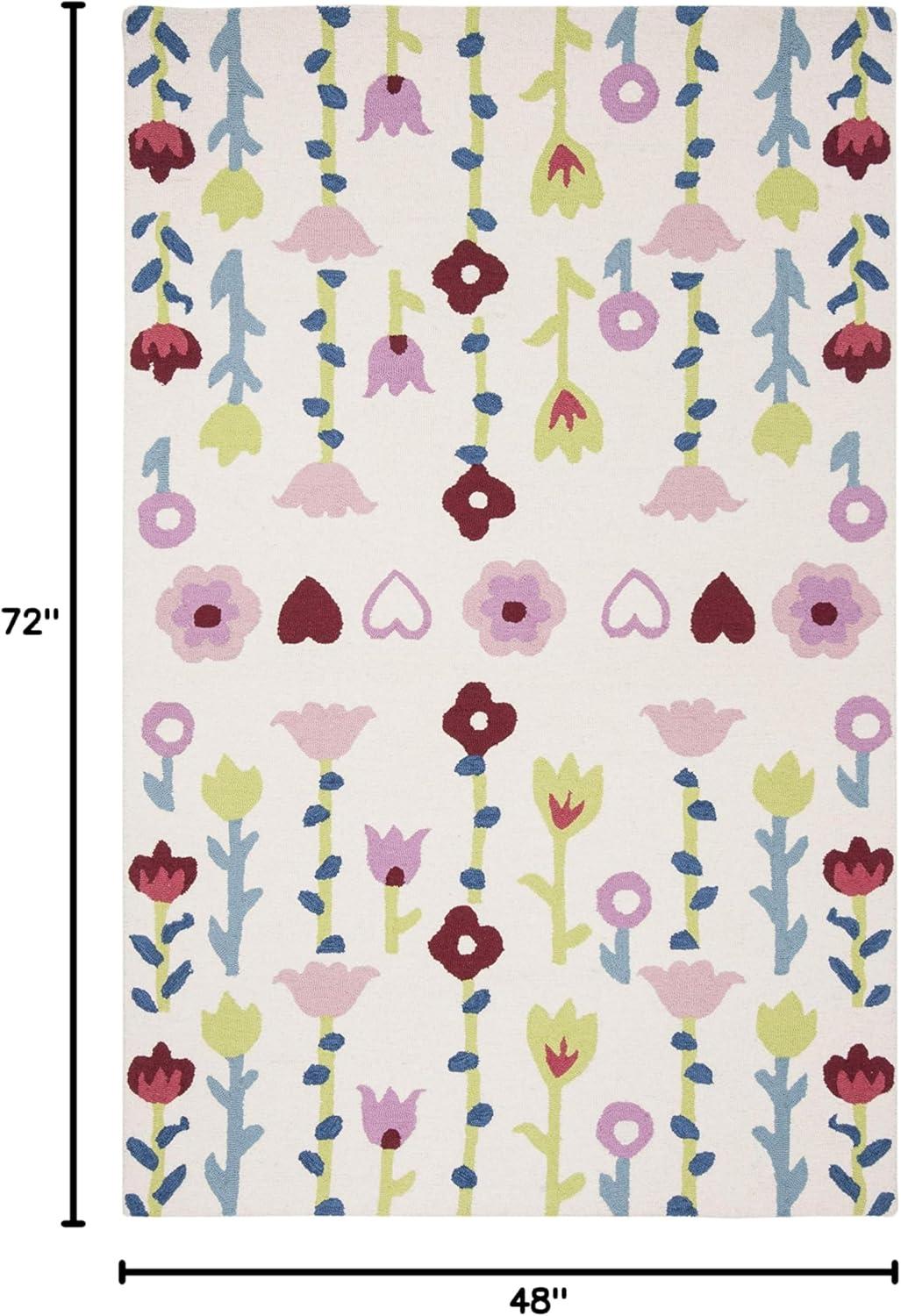 image:imageSAFAVIEH Kids Collection Area Rug 5 x 8 Ivory amp Pink Handmade Floral Wool Ideal for High Traffic Areas in Living Room Bedroom SFK918AIvoryPink