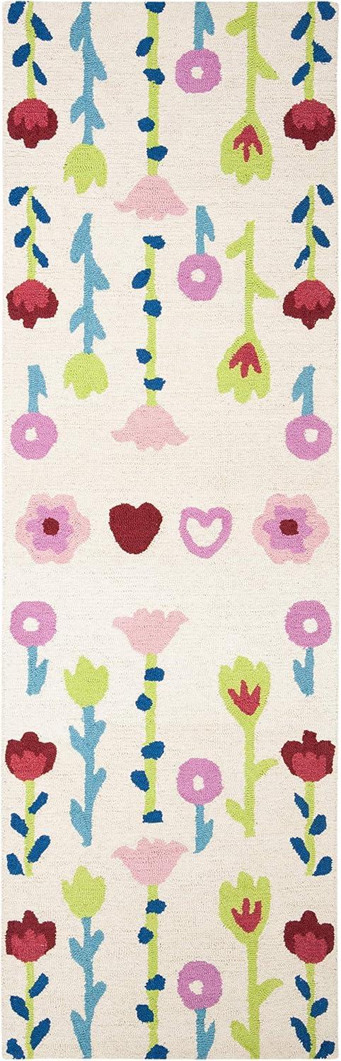 image:imageSAFAVIEH Kids Collection Area Rug 5 x 8 Ivory amp Pink Handmade Floral Wool Ideal for High Traffic Areas in Living Room Bedroom SFK918AIvoryPink