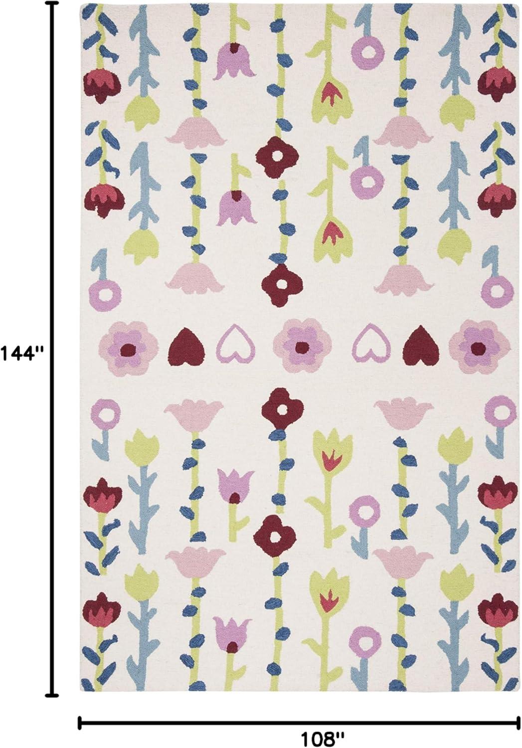 image:imageSAFAVIEH Kids Collection Area Rug 5 x 8 Ivory amp Pink Handmade Floral Wool Ideal for High Traffic Areas in Living Room Bedroom SFK918AIvoryPink