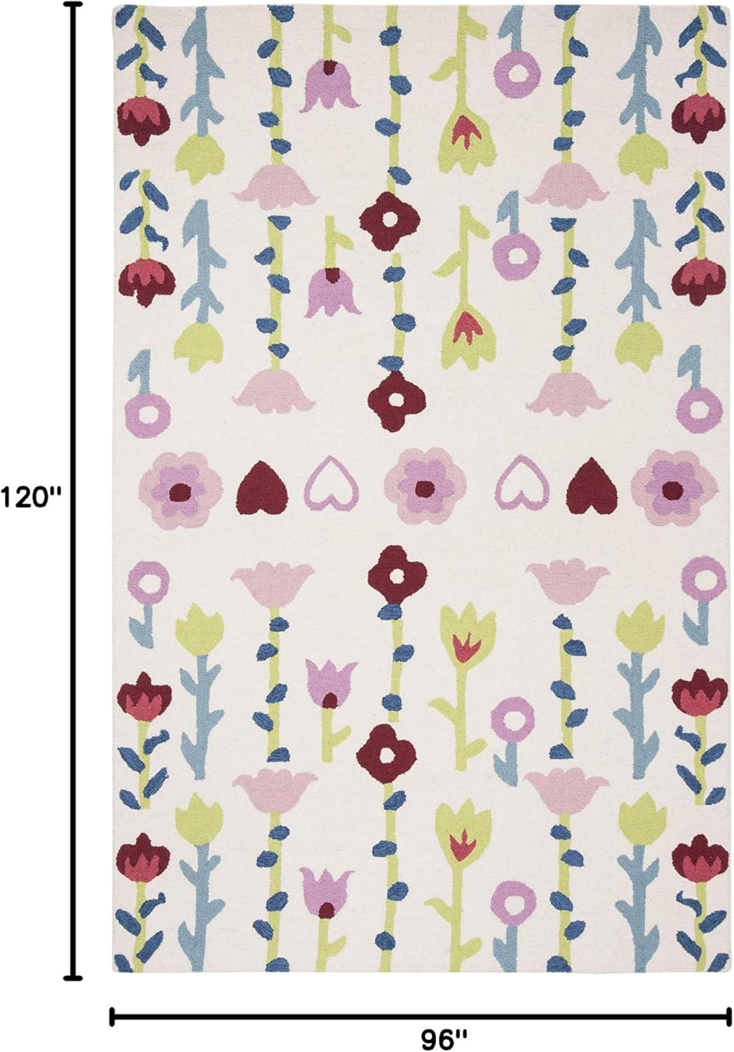 image:imageSAFAVIEH Kids Collection Area Rug 5 x 8 Ivory amp Pink Handmade Floral Wool Ideal for High Traffic Areas in Living Room Bedroom SFK918AIvoryPink