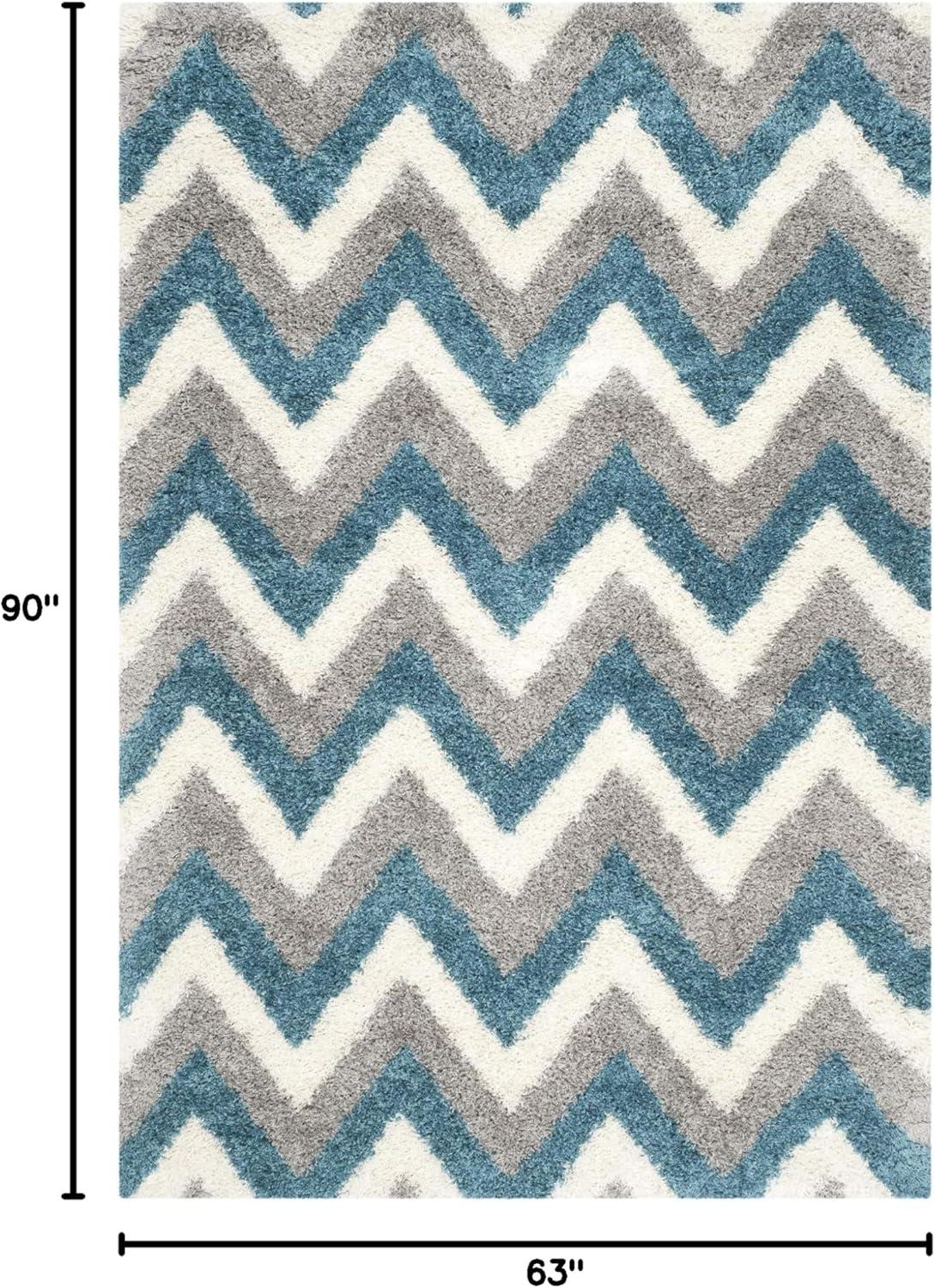 image:imageSAFAVIEH Kids Shag Collection Accent Rug 4 x 6 Ivory amp Blue Chevron Design NonShedding amp Easy Care 2inch Thick Ideal for High Traffic Areas in Entryway Living Room Bedroom SGK568CIvoryBlue