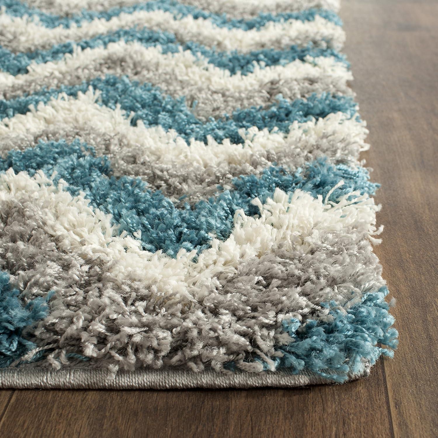 image:imageSAFAVIEH Kids Shag Collection Accent Rug 4 x 6 Ivory amp Blue Chevron Design NonShedding amp Easy Care 2inch Thick Ideal for High Traffic Areas in Entryway Living Room Bedroom SGK568CIvoryBlue