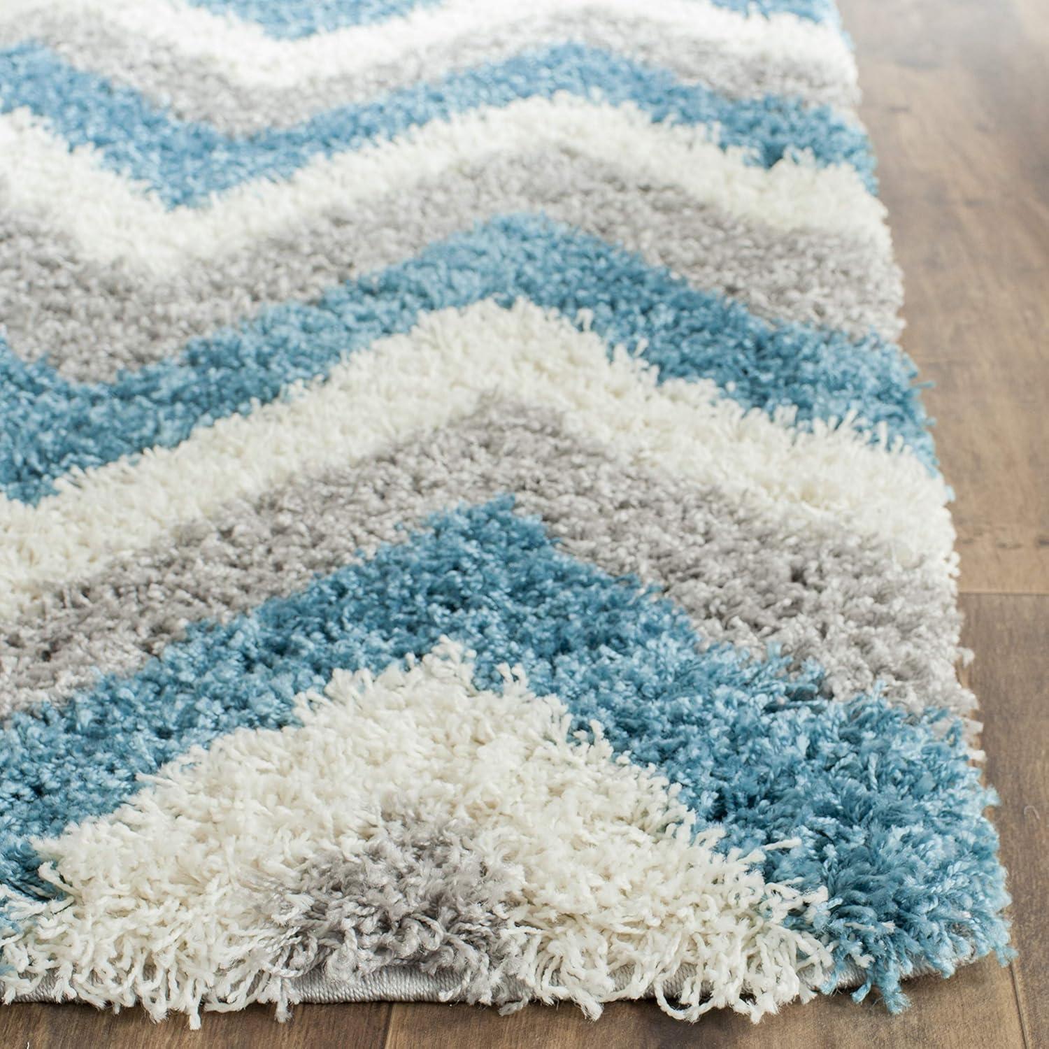 image:imageSAFAVIEH Kids Shag Collection Accent Rug 4 x 6 Ivory amp Blue Chevron Design NonShedding amp Easy Care 2inch Thick Ideal for High Traffic Areas in Entryway Living Room Bedroom SGK568CIvoryBlue